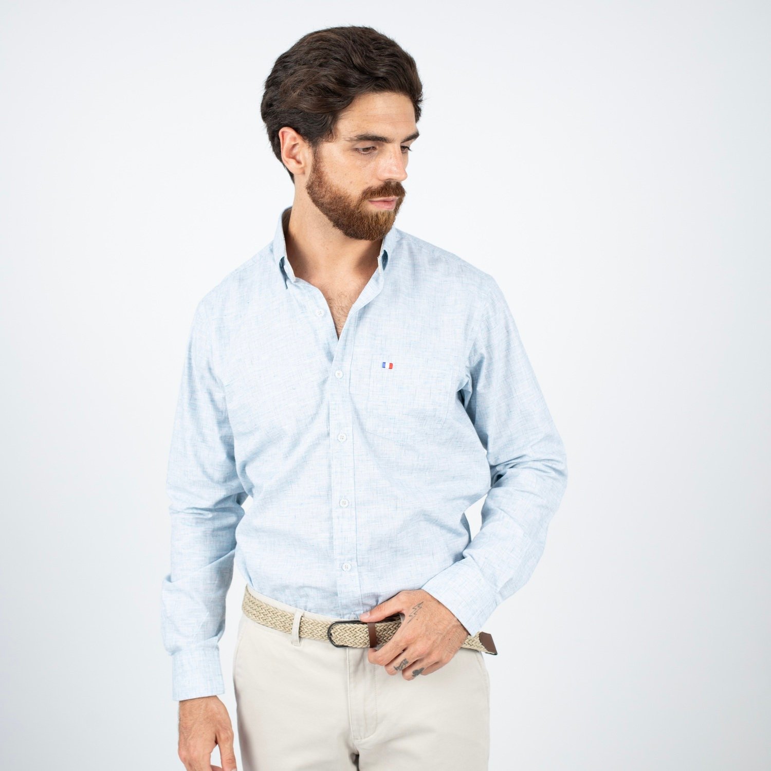 Camisa manga larga vestir etiqueta azul