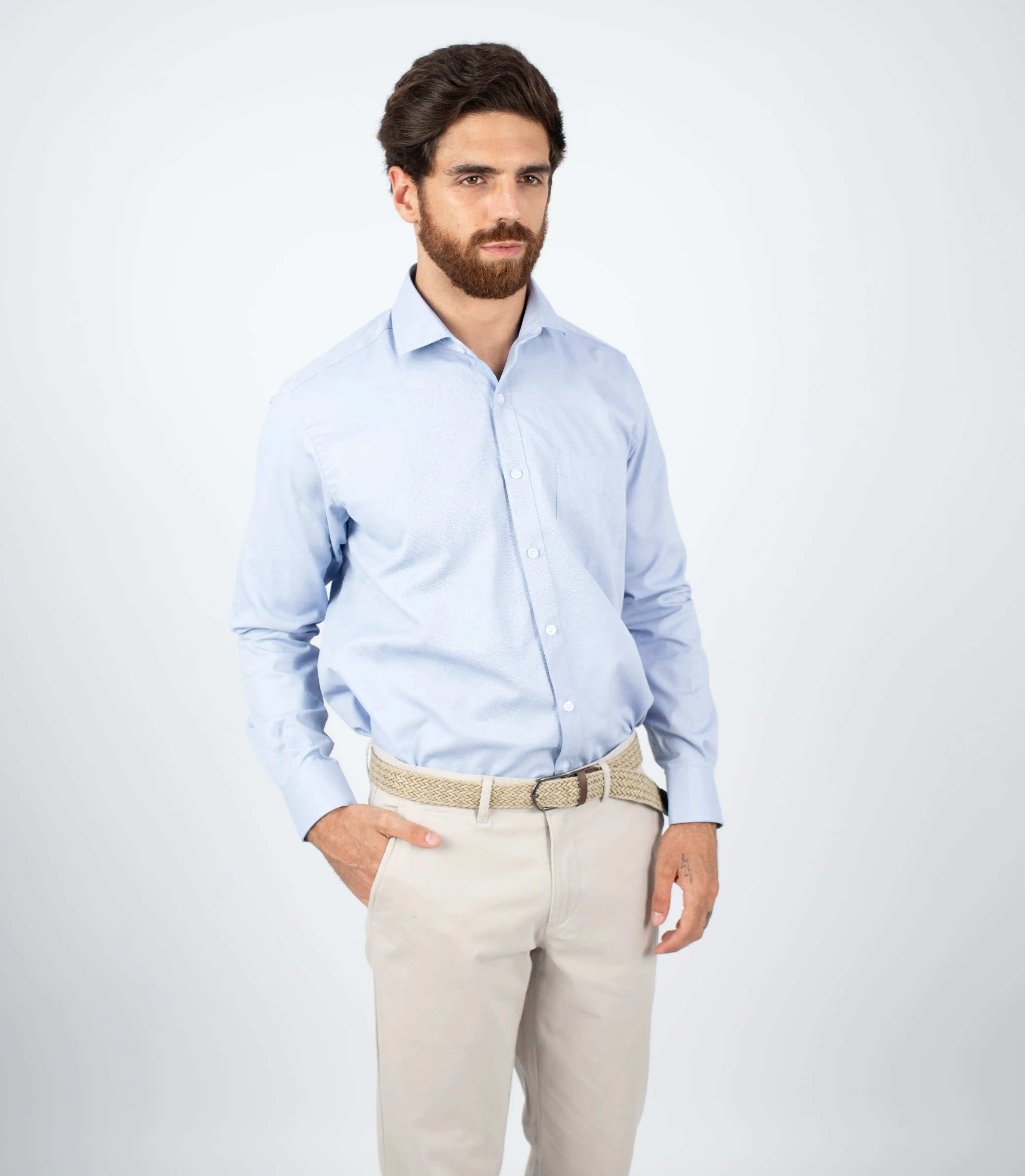Camisa manga larga vestir etiqueta azul