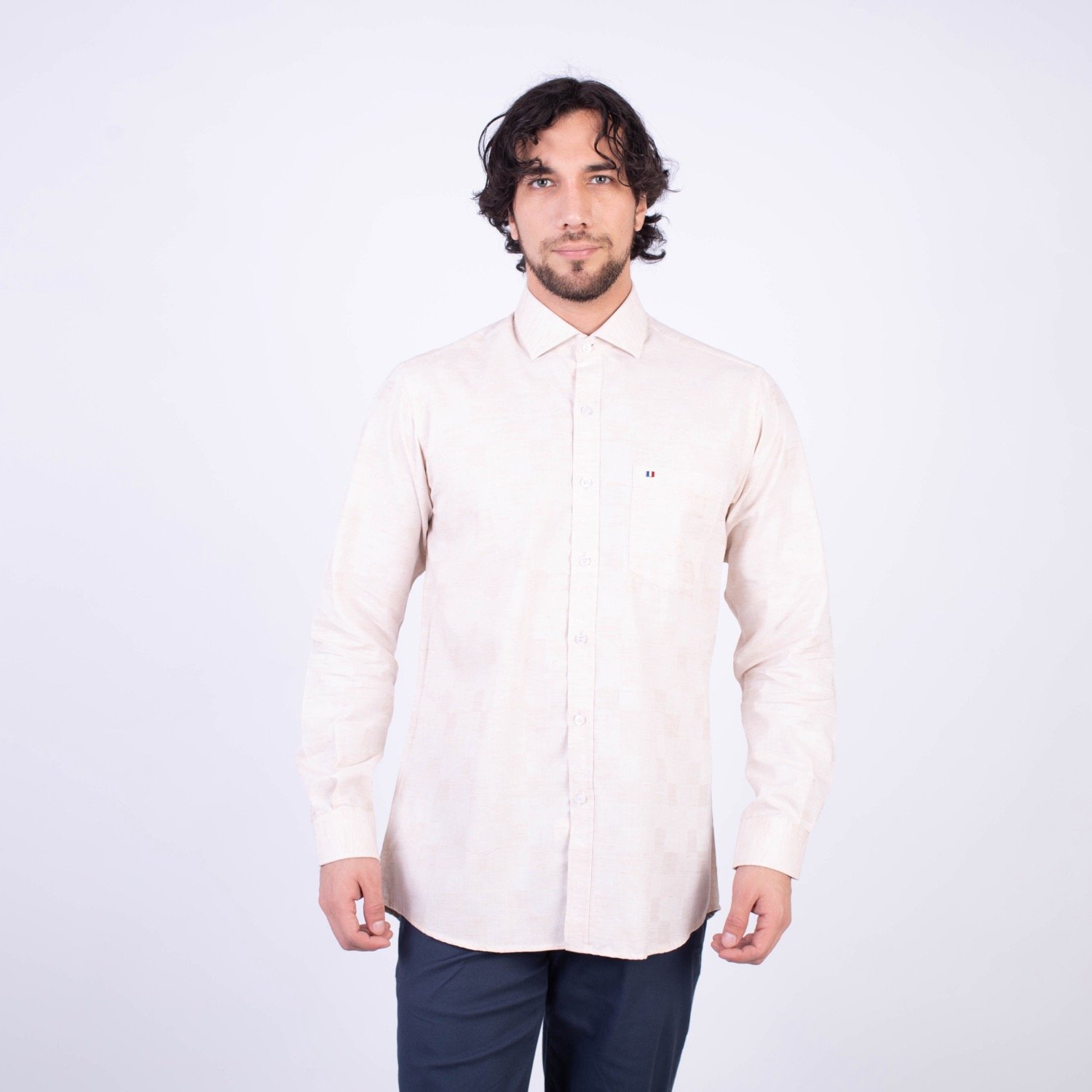 Camisa manga larga etiqueta tejido italiano