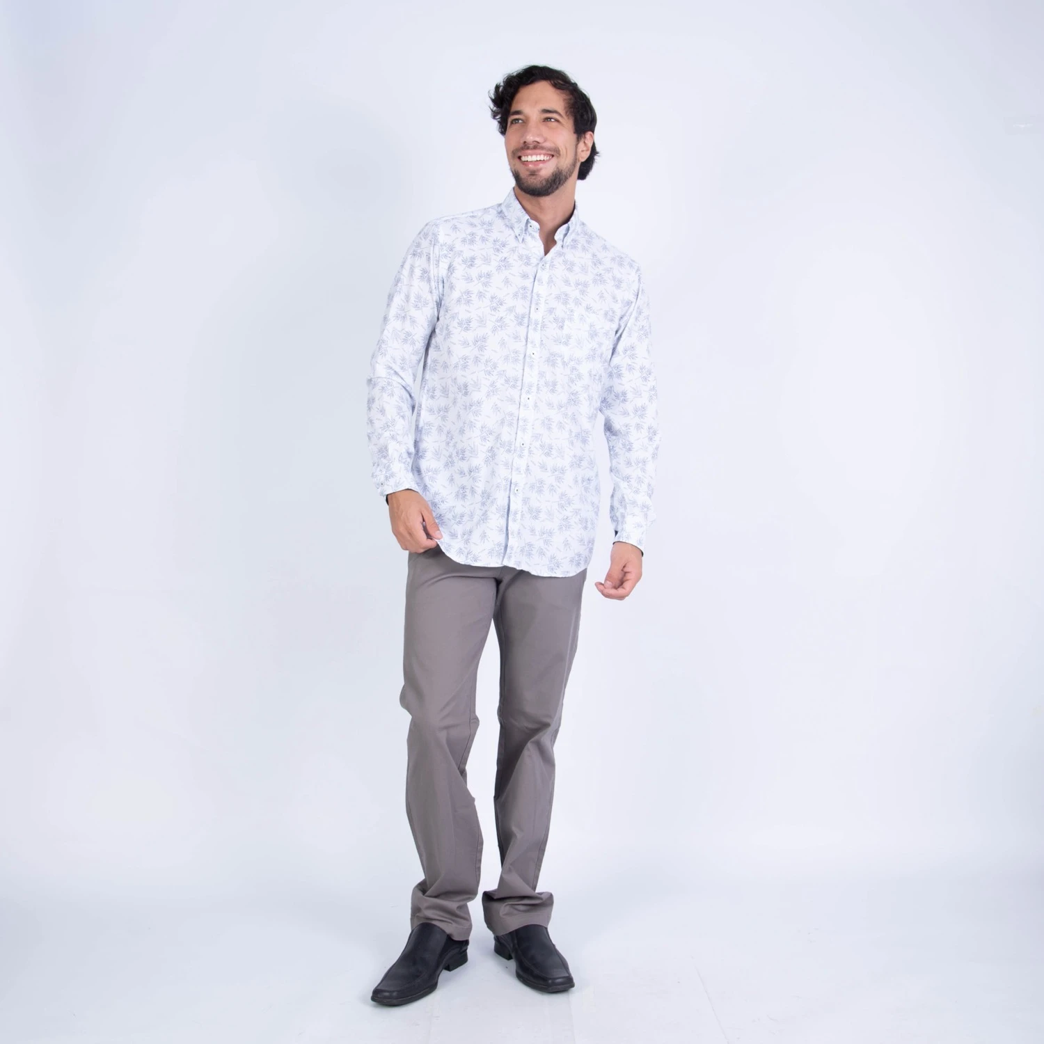 Camisa manga larga Seersucker etiqueta AZUL
