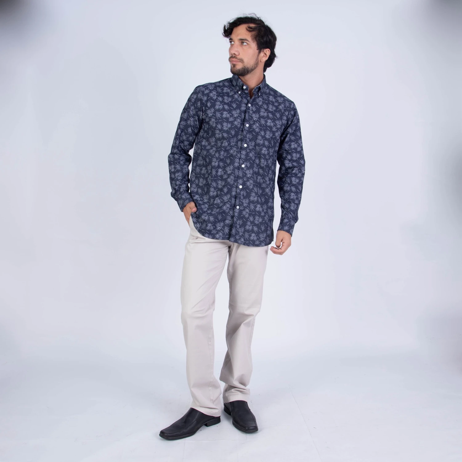 Camisa manga larga Seersucker etiqueta AZUL