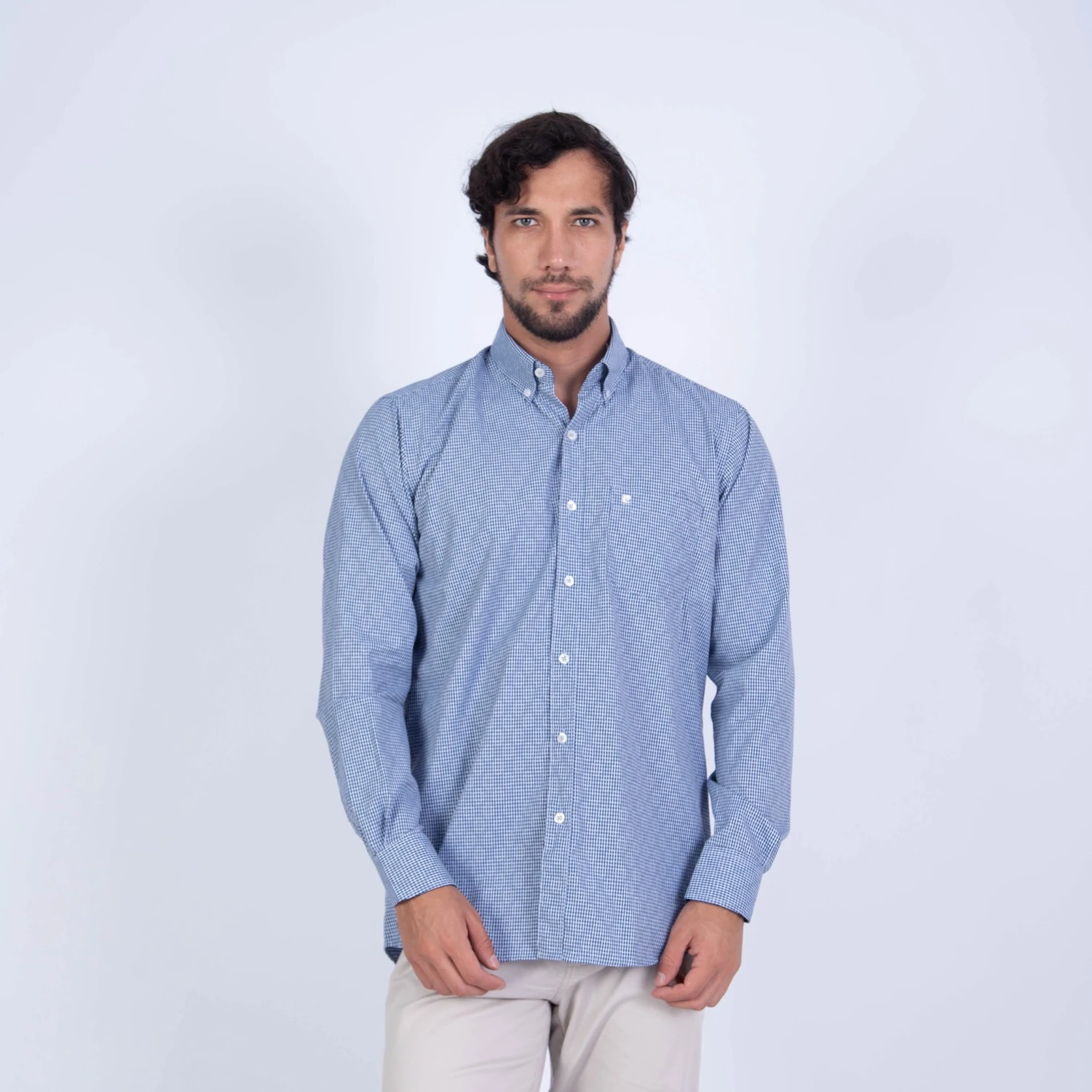 Camisa manga larga Color Entero etiqueta AZUL con cuello frances vista 3
