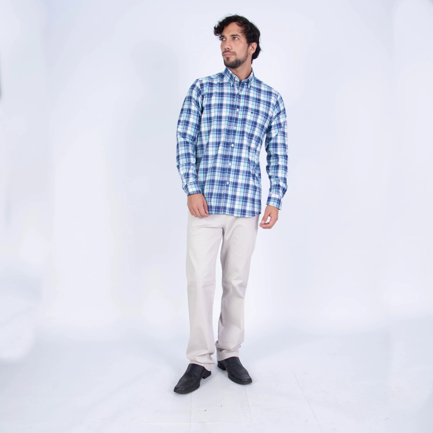 Camisa manga larga Sport con Cuello Frances etiqueta AZUL