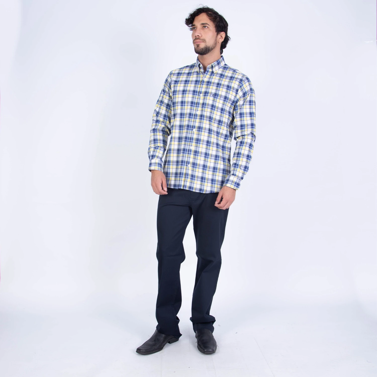 Camisa manga larga Sport con Cuello Frances etiqueta AZUL