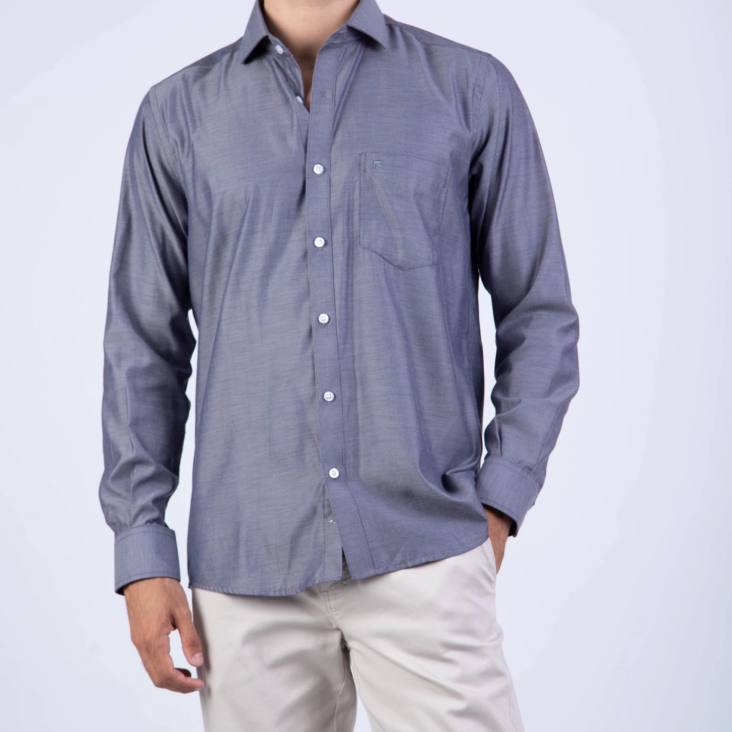 Camisa manga larga de Vestir Sport Etiqueta Azul con cuello frances vista 3