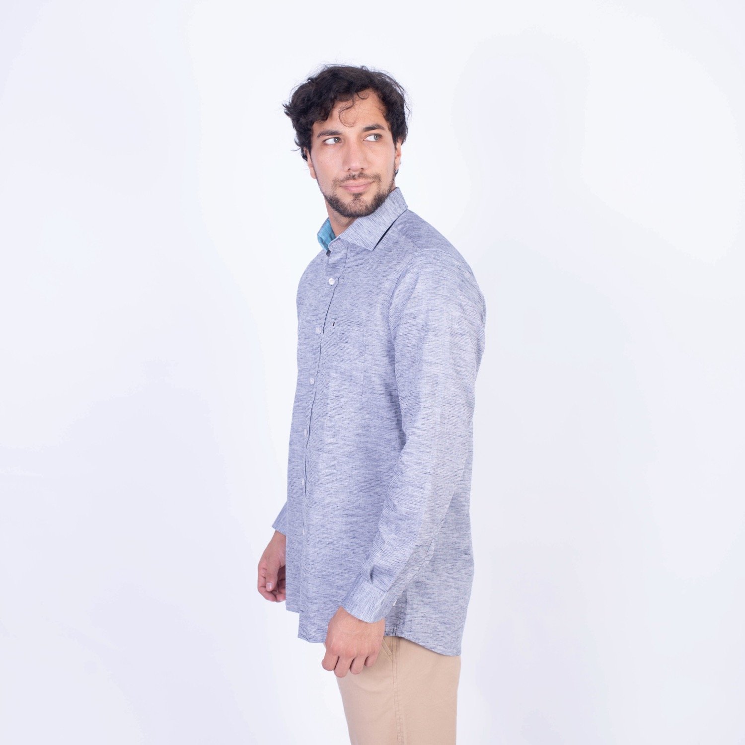Camisa manga larga etiqueta tejido italiano sport vista 2
