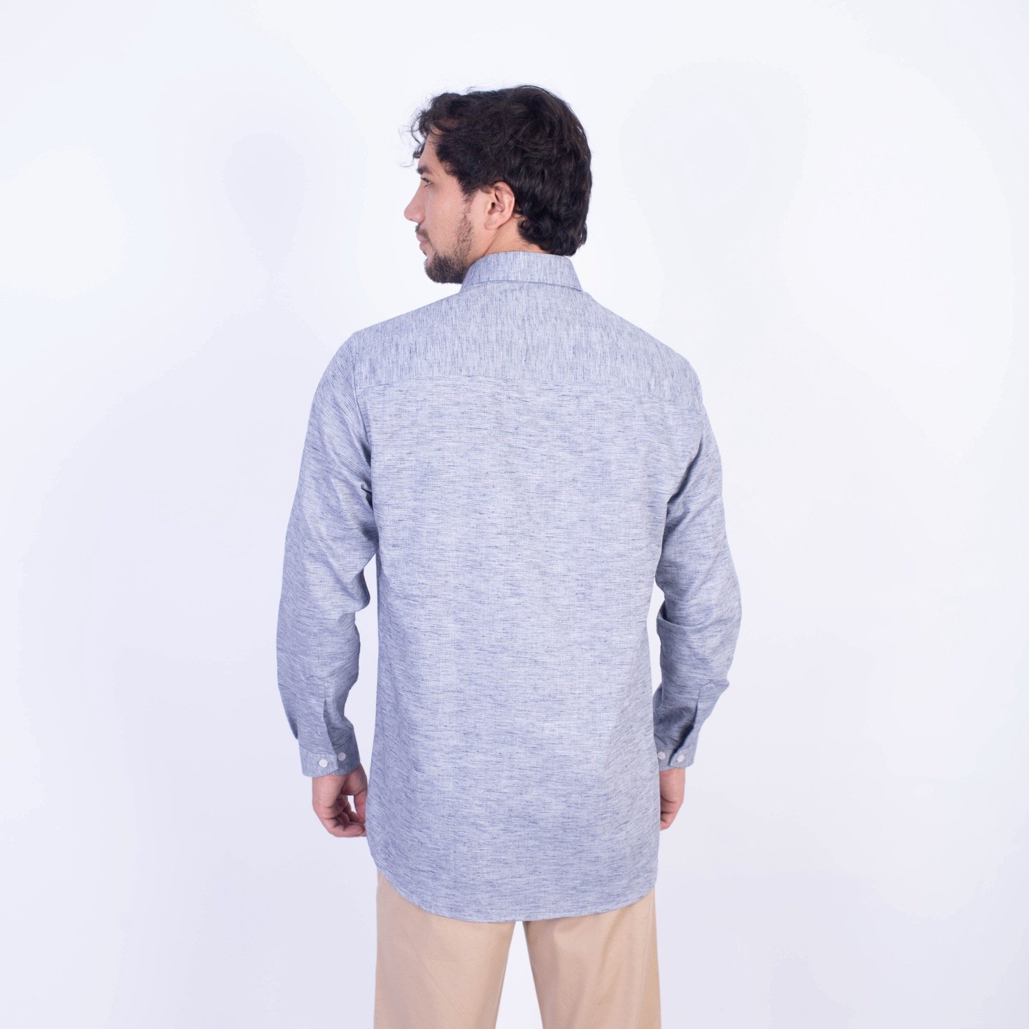 Camisa manga larga etiqueta tejido italiano sport vista 3