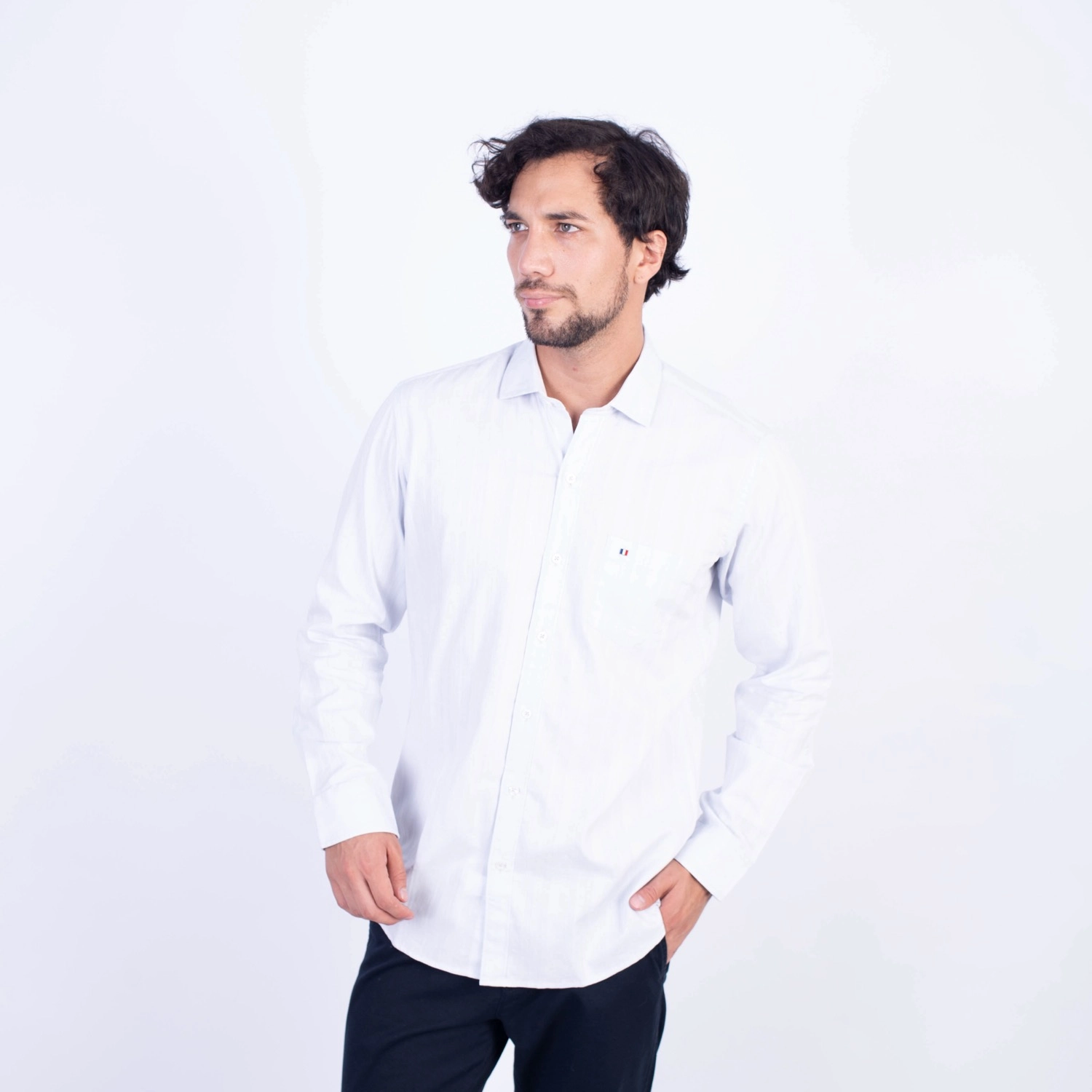 Camisa manga larga Dobby Etiqueta Azul con diseño frances