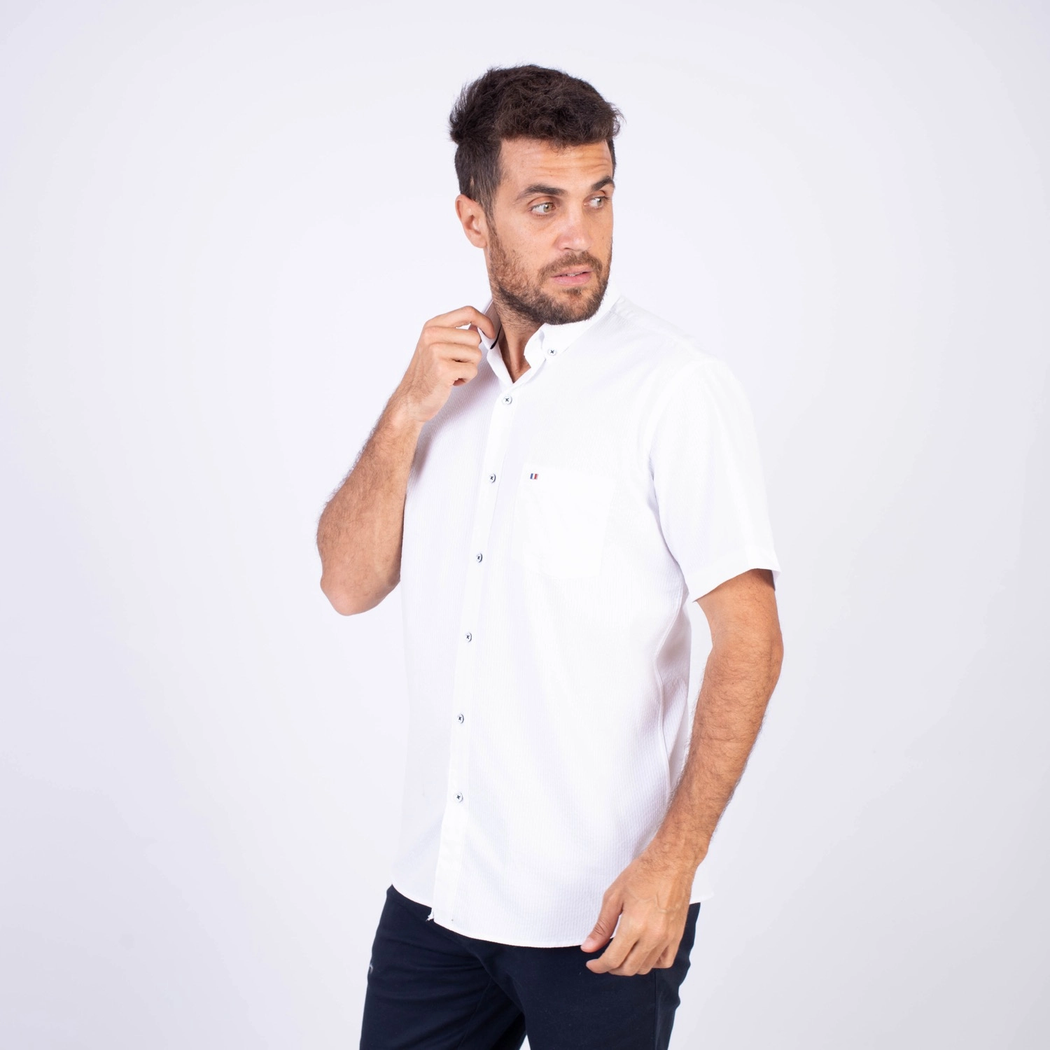 Camisa manga corta Seersucker Etiqueta Azul