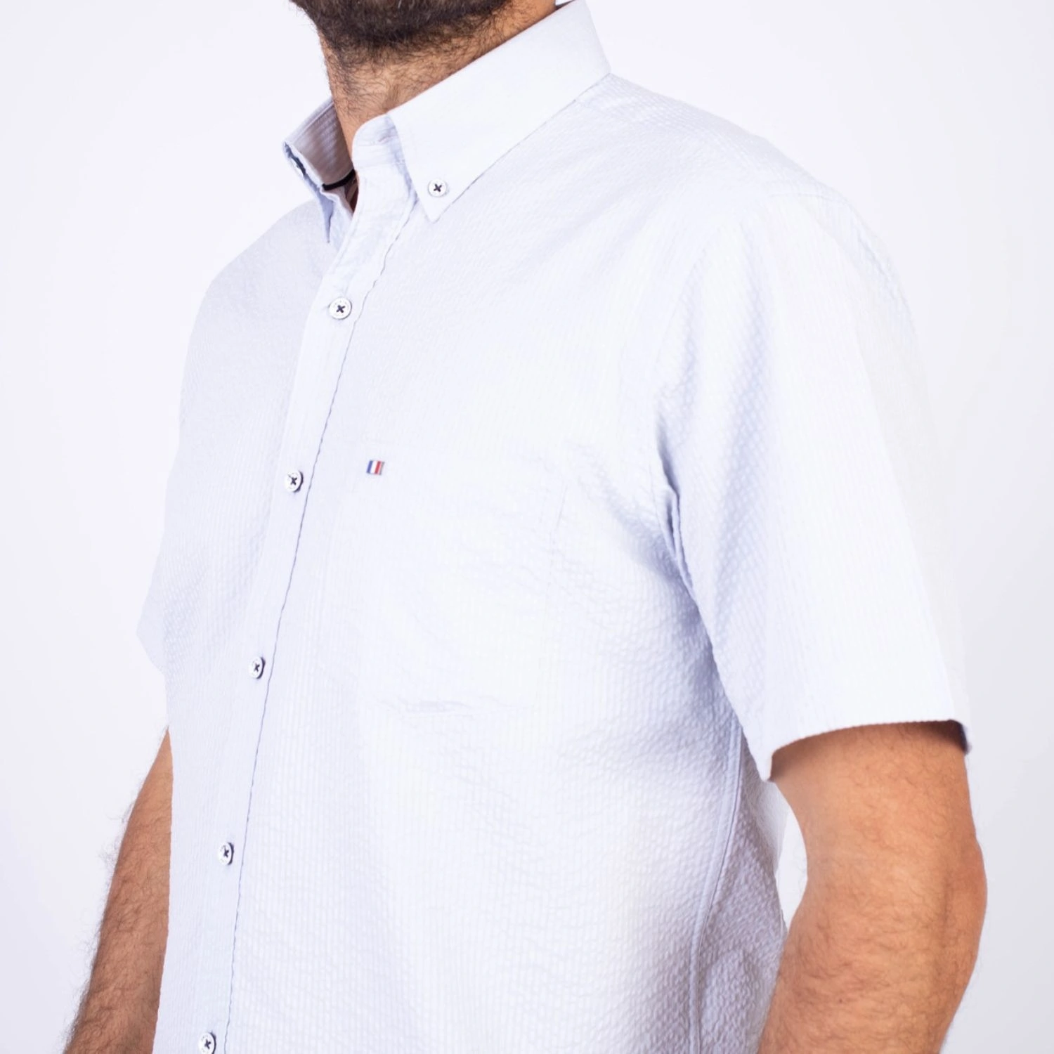 Camisa manga corta Seersucker Etiqueta Azul