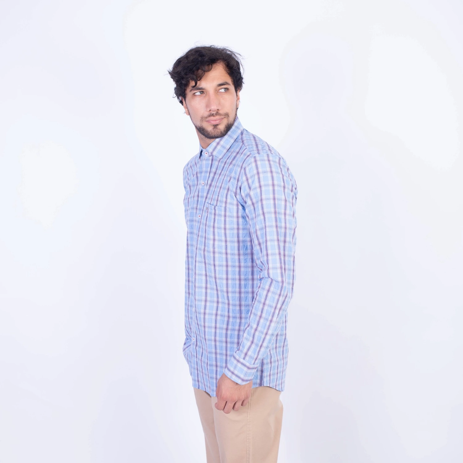 Camisa manga larga Seersucker Etiqueta Azul vista 3