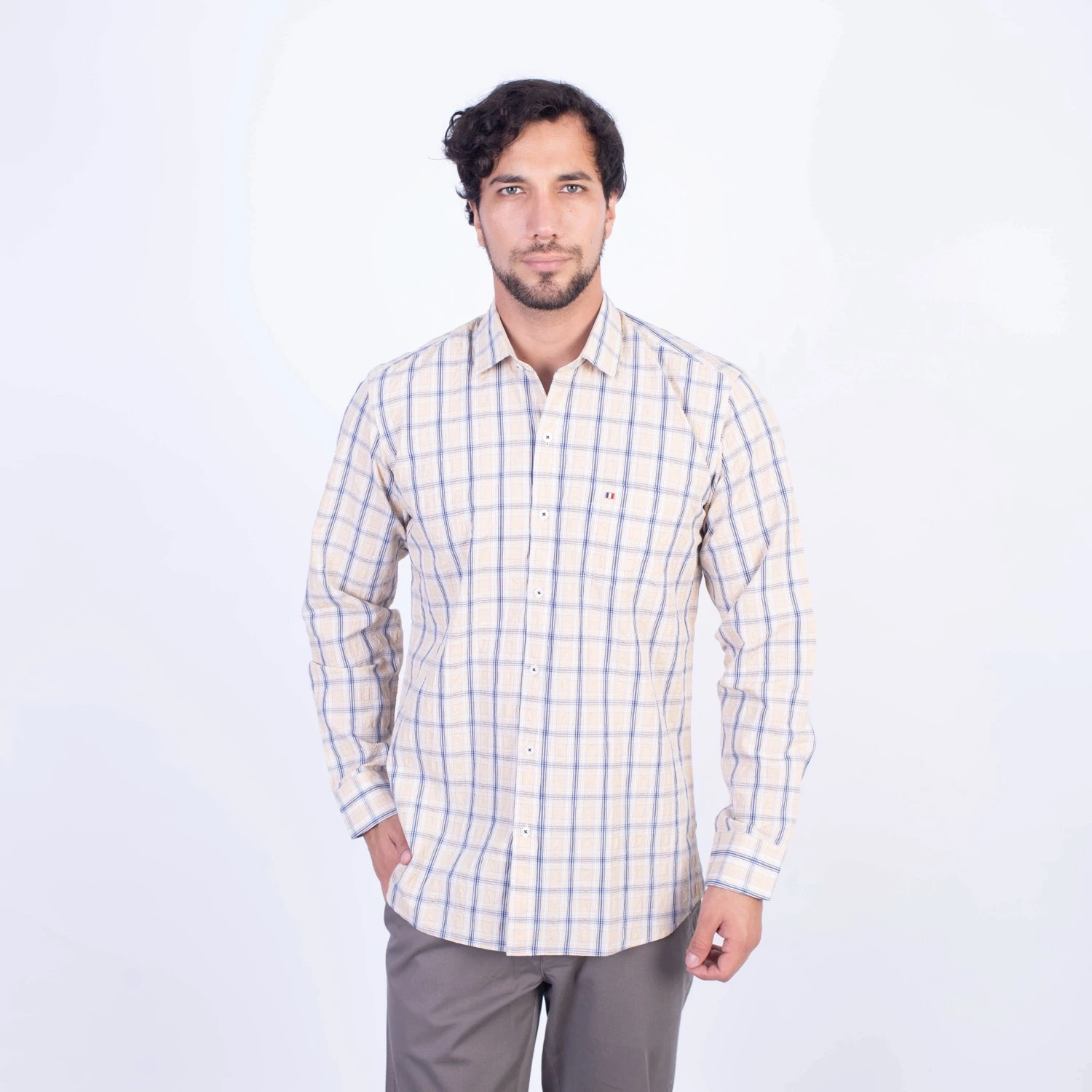 Camisa manga larga Seersucker Etiqueta Azul