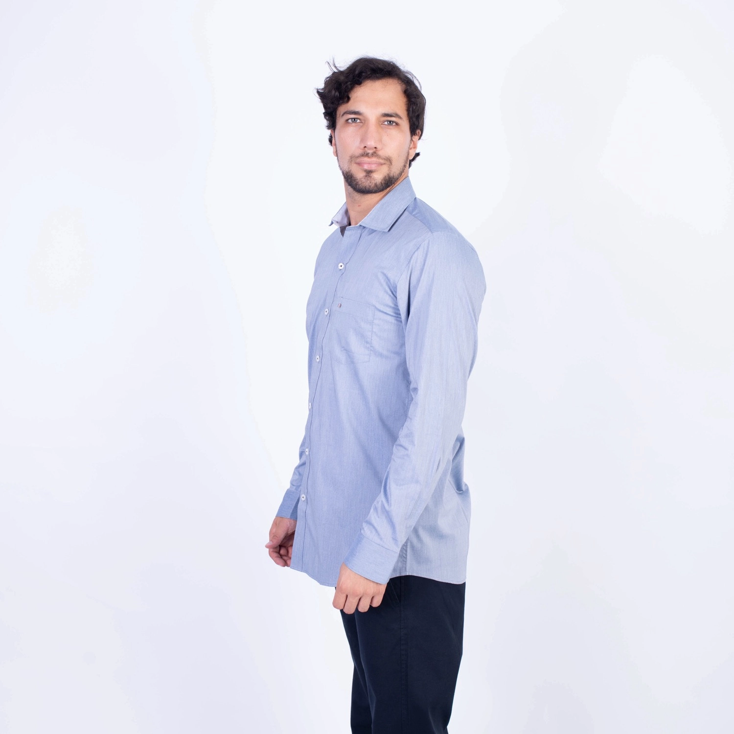Camisa manga larga Popelina Etiqueta Azul con diseño frances
