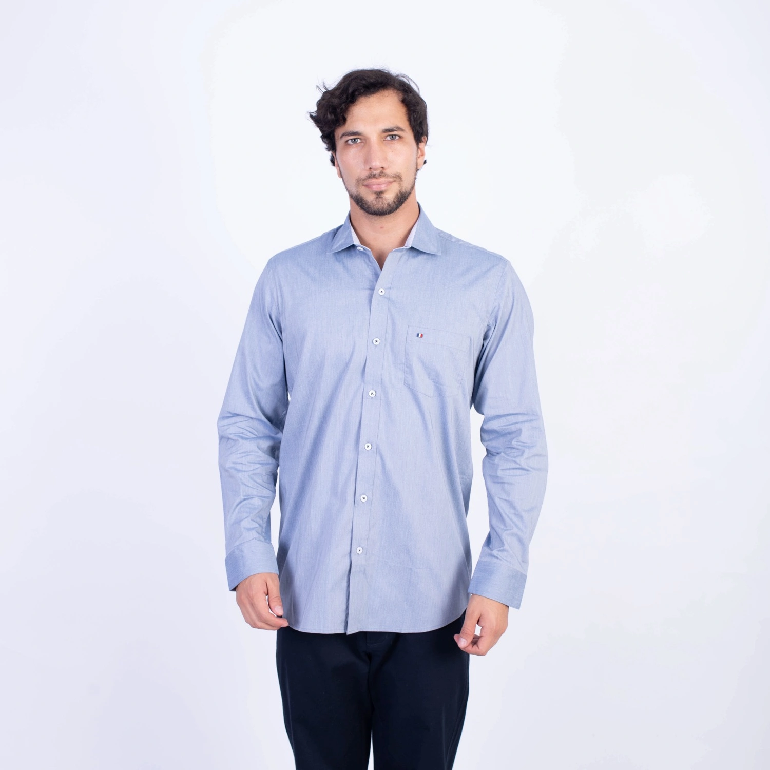 Camisa manga larga Popelina Etiqueta Azul con diseño frances vista 3