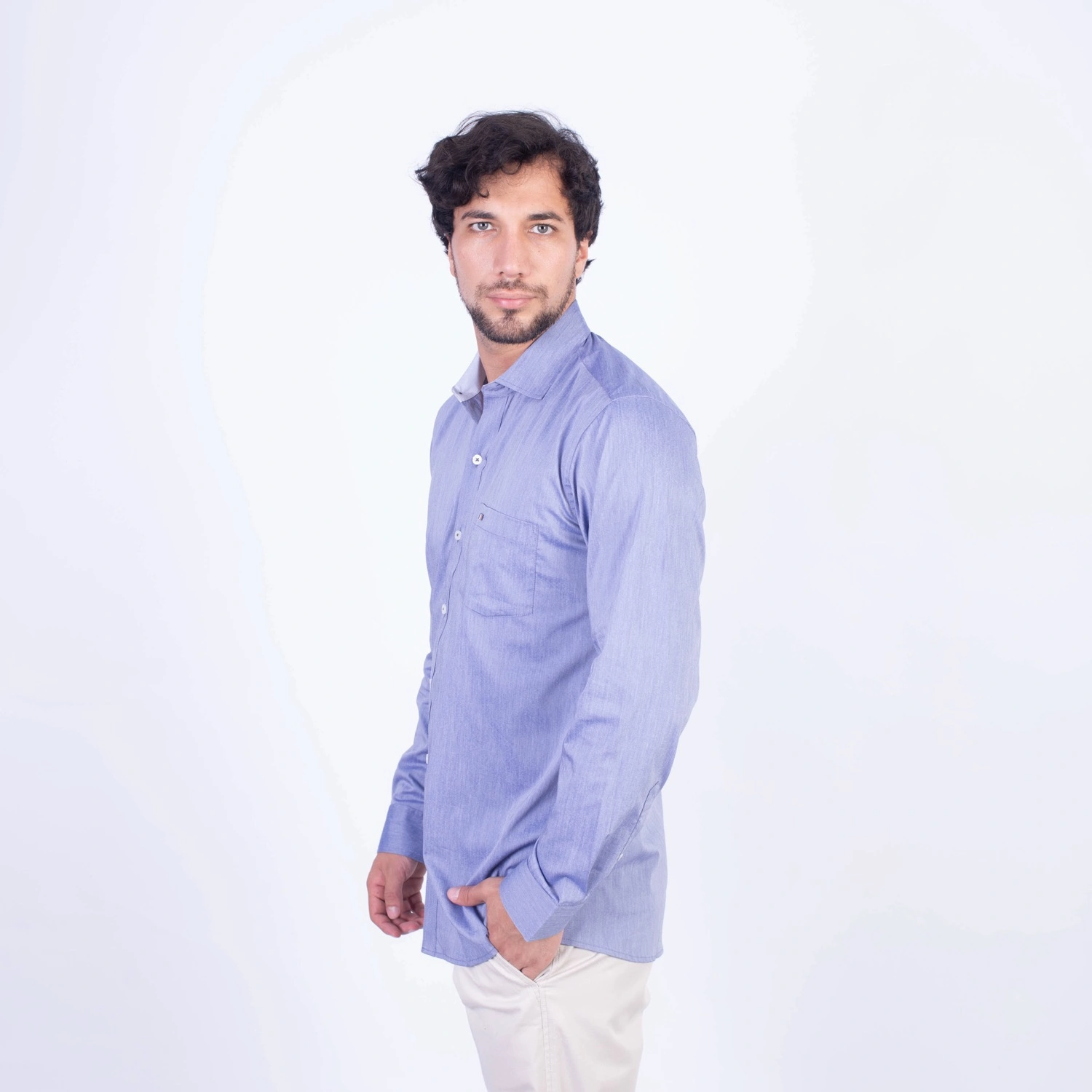 Camisa manga larga Popelina Etiqueta Azul con diseño frances
