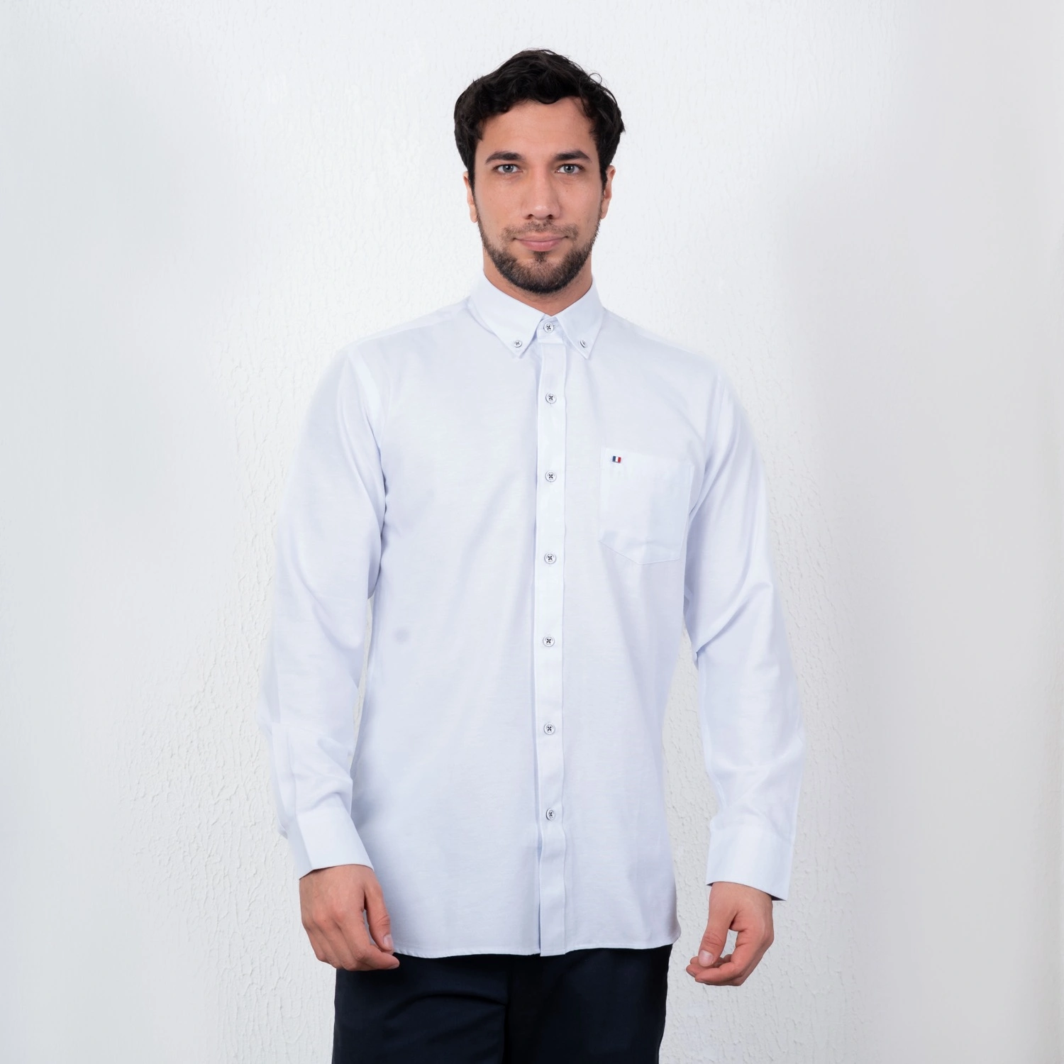 Camisa Oxford manga larga Color Entero Etiqueta Azul