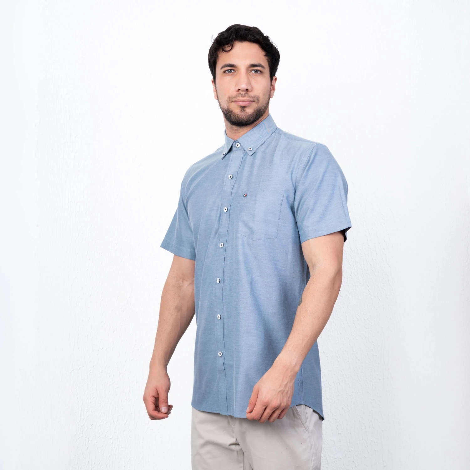 Camisa Oxford manga corta Etiqueta Azul con diseño Francés