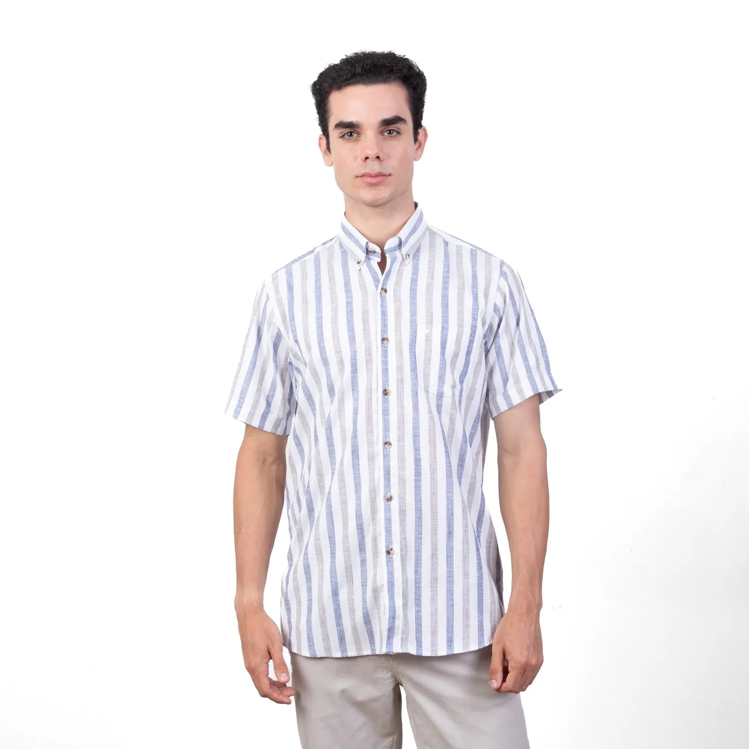 Camisa manga corta Etiqueta Linen Collection con diseño Francés