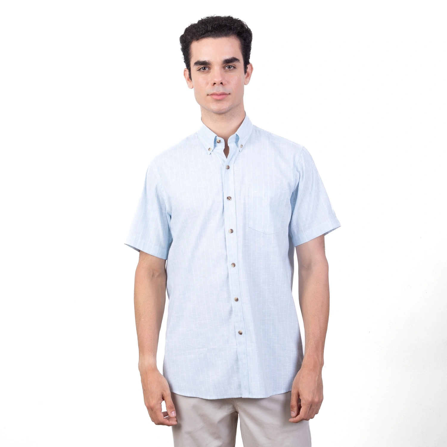 Camisa manga corta Etiqueta Linen Collection con diseño Francés