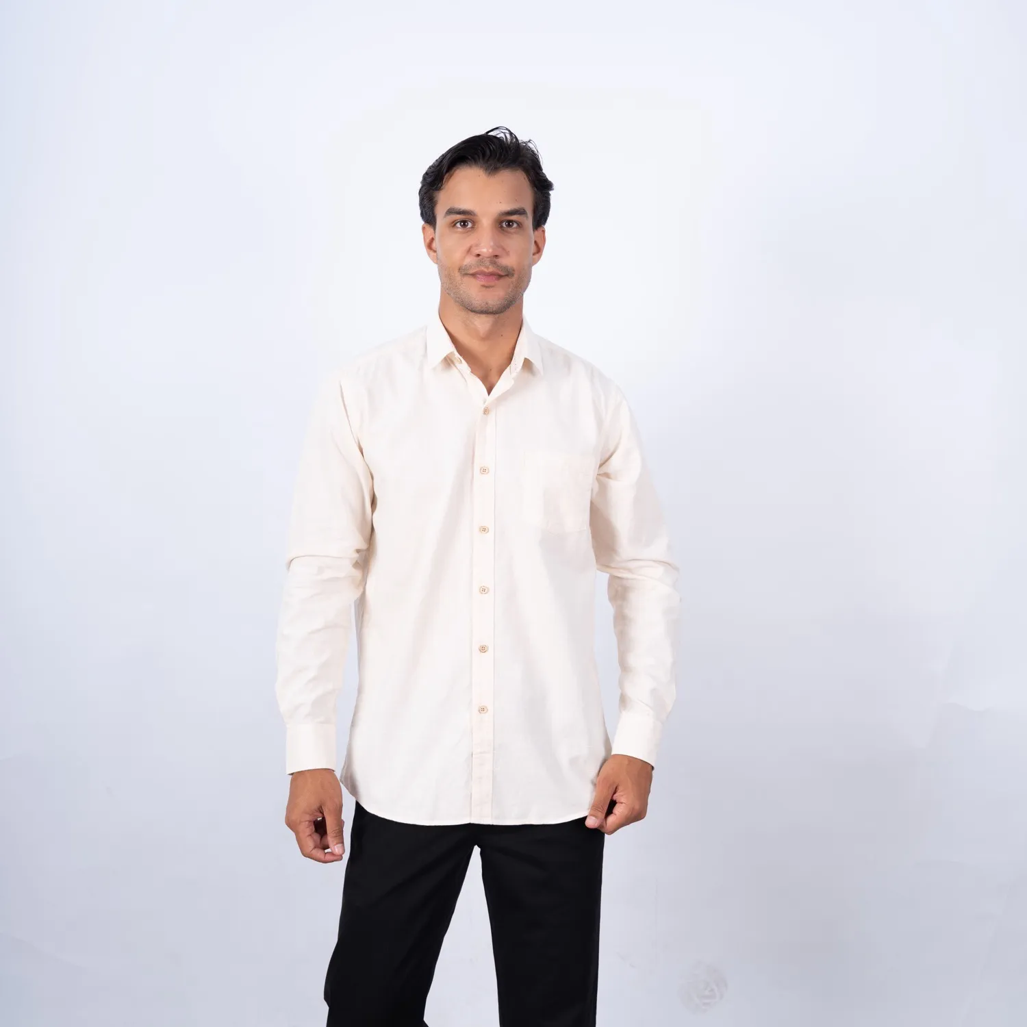 Camisa manga larga Sport con Cuello Frances Etiqueta Puro Lino Italy
