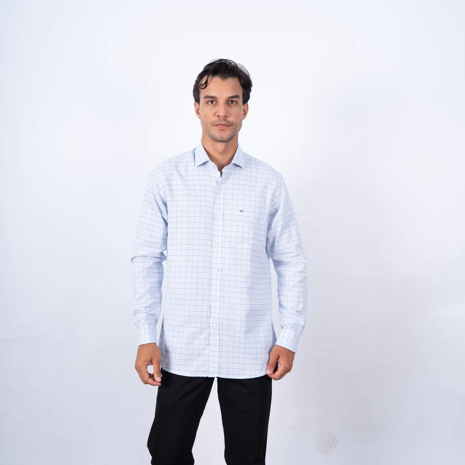 Camisa manga larga Sport con Cuello Frances Etiqueta tejido Made in Italy