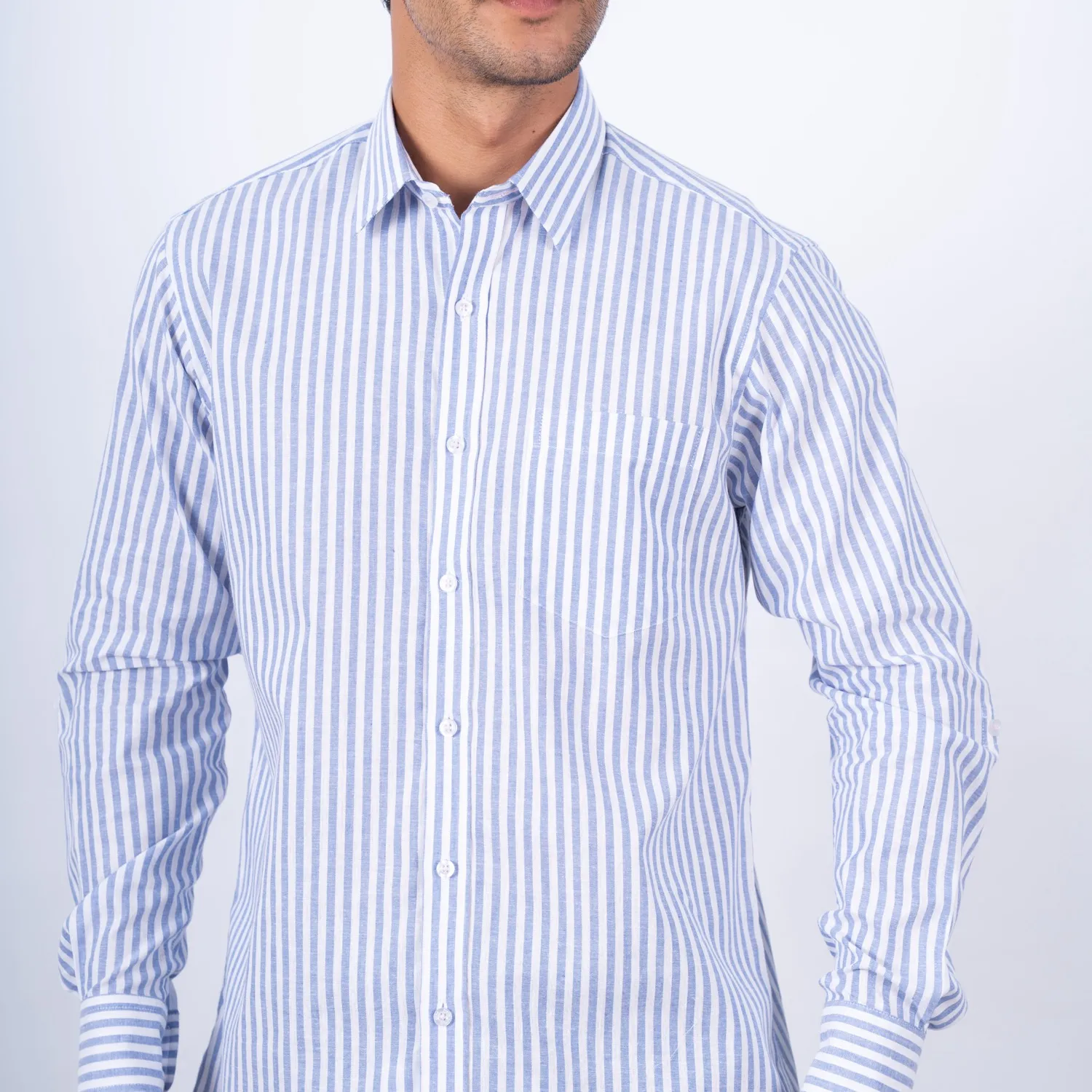 Camisa manga larga con Cuello Frances Etiqueta Puro Lino Italy vista 2