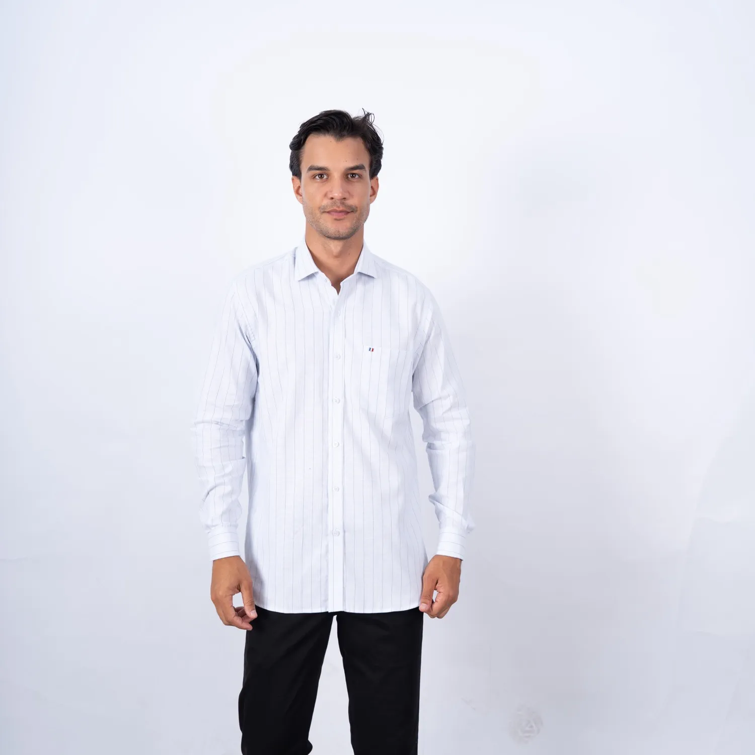 Camisa manga larga Sport con Cuello Frances Etiqueta tejido