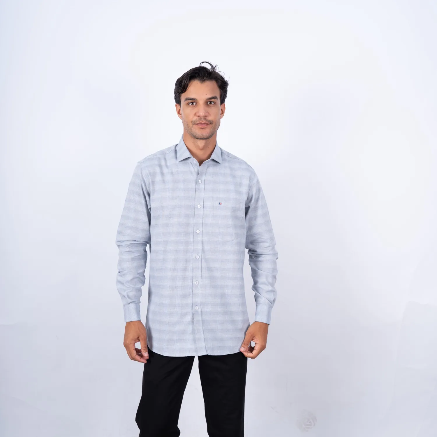 Camisa manga larga Sport con Cuello Frances Etiqueta tejido Made in Italy
