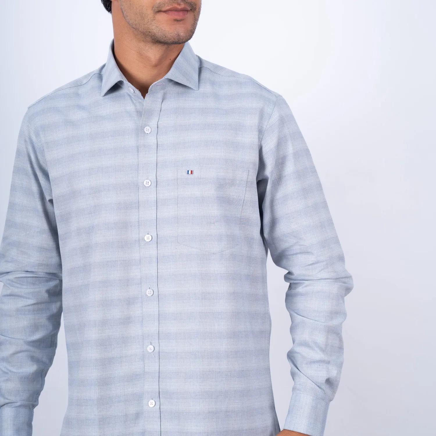 Camisa manga larga Sport con Cuello Frances Etiqueta tejido Made in Italy vista 2