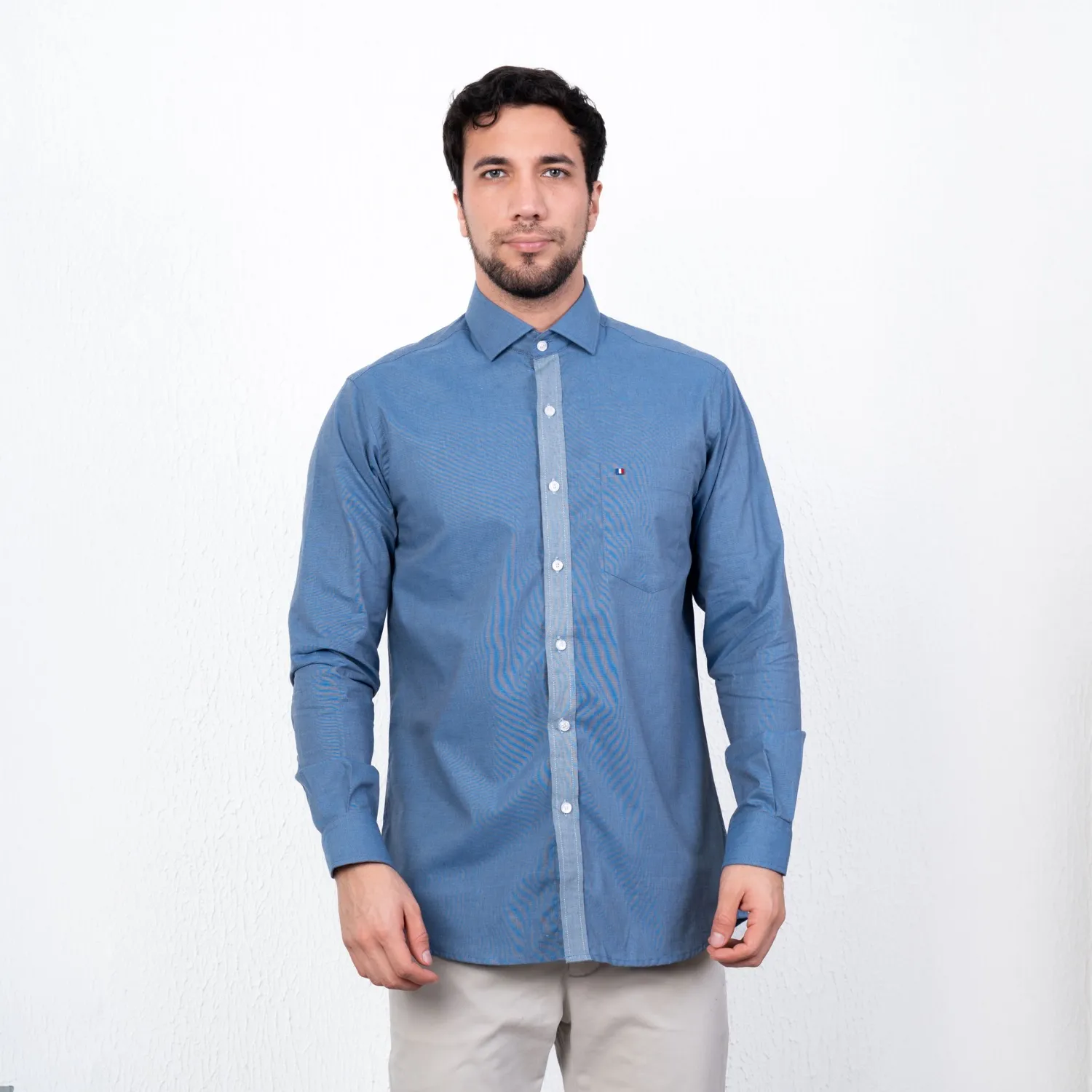 Camisa manga larga Color Entero Etiqueta tejido made in Italy con diseño Francés