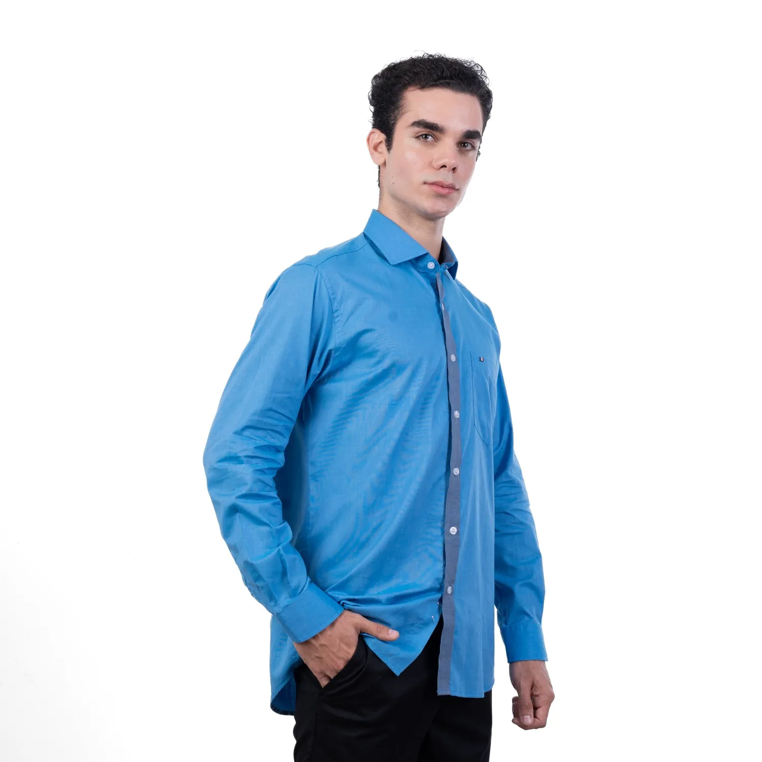 Camisa manga larga Color Entero Etiqueta tejido made in Italy con diseño Francés