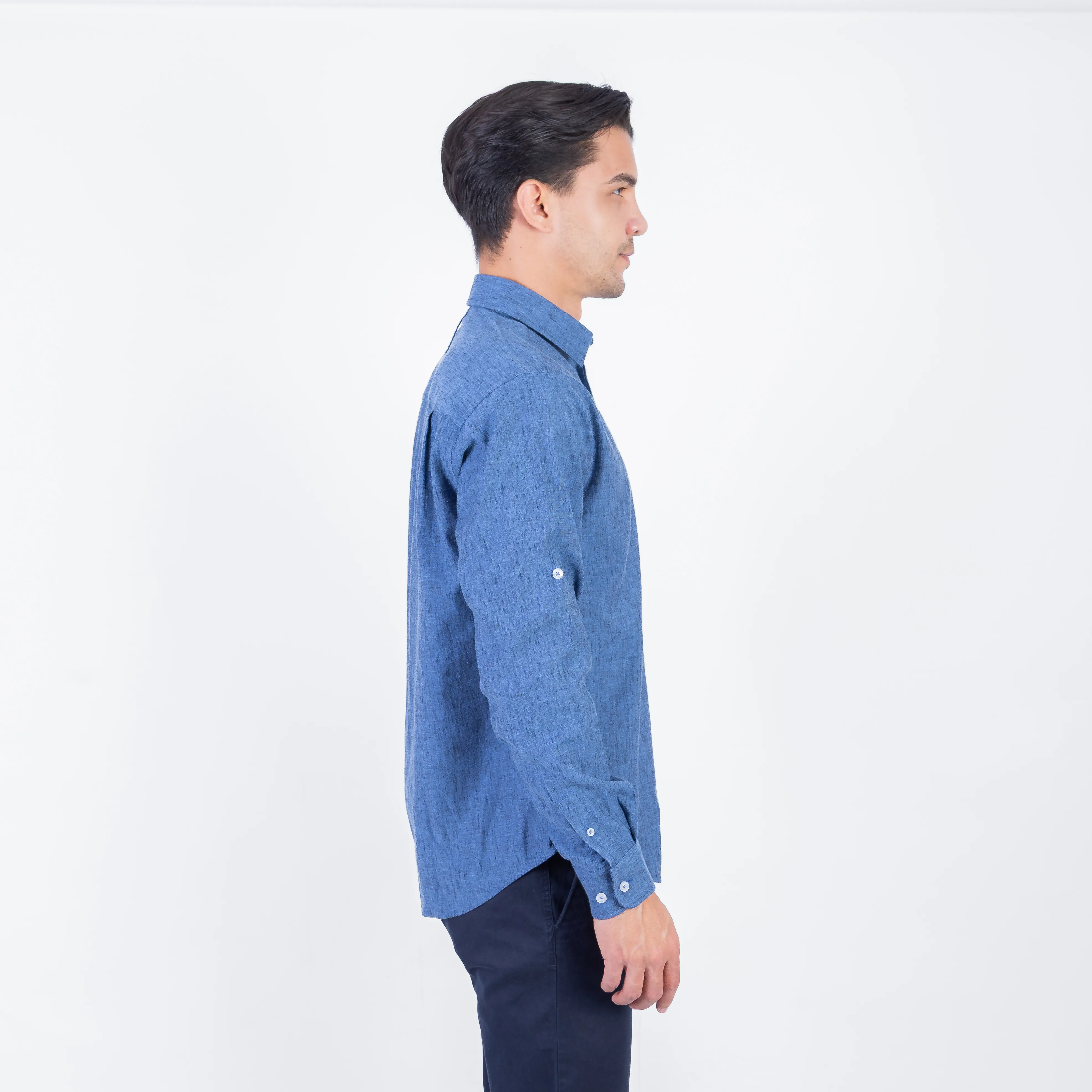 Camisa manga larga Color Entero con Cuello Frances Etiqueta Puro Lino Italy