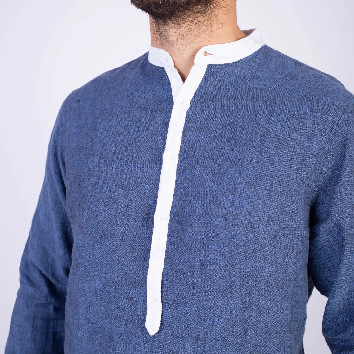 Camisa manga larga Sport con Cuello Redondo Etiqueta Puro Lino Italy vista 2