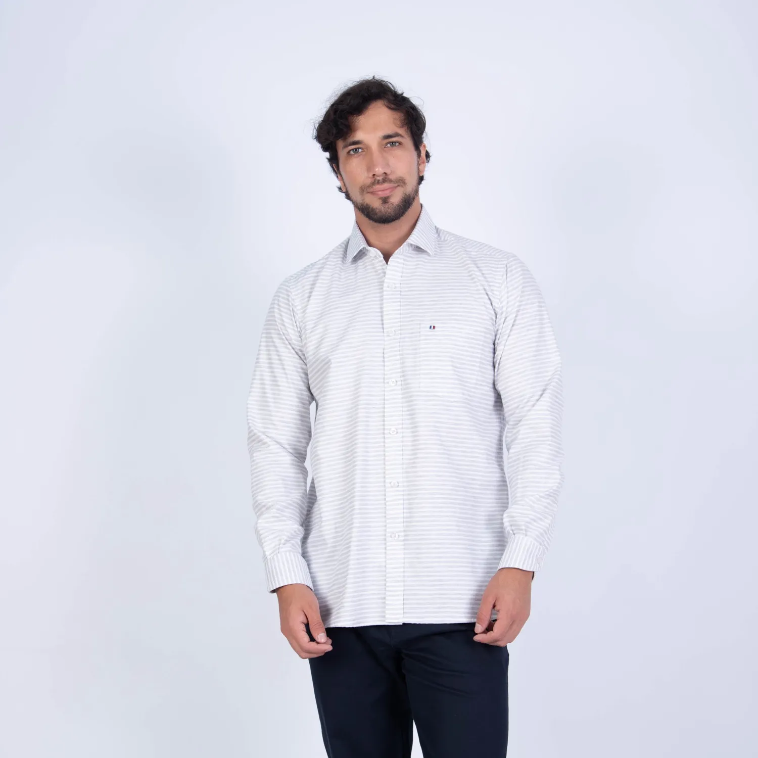 Camisa manga larga Sport con Cuello Frances Etiqueta Puro Lino Italy