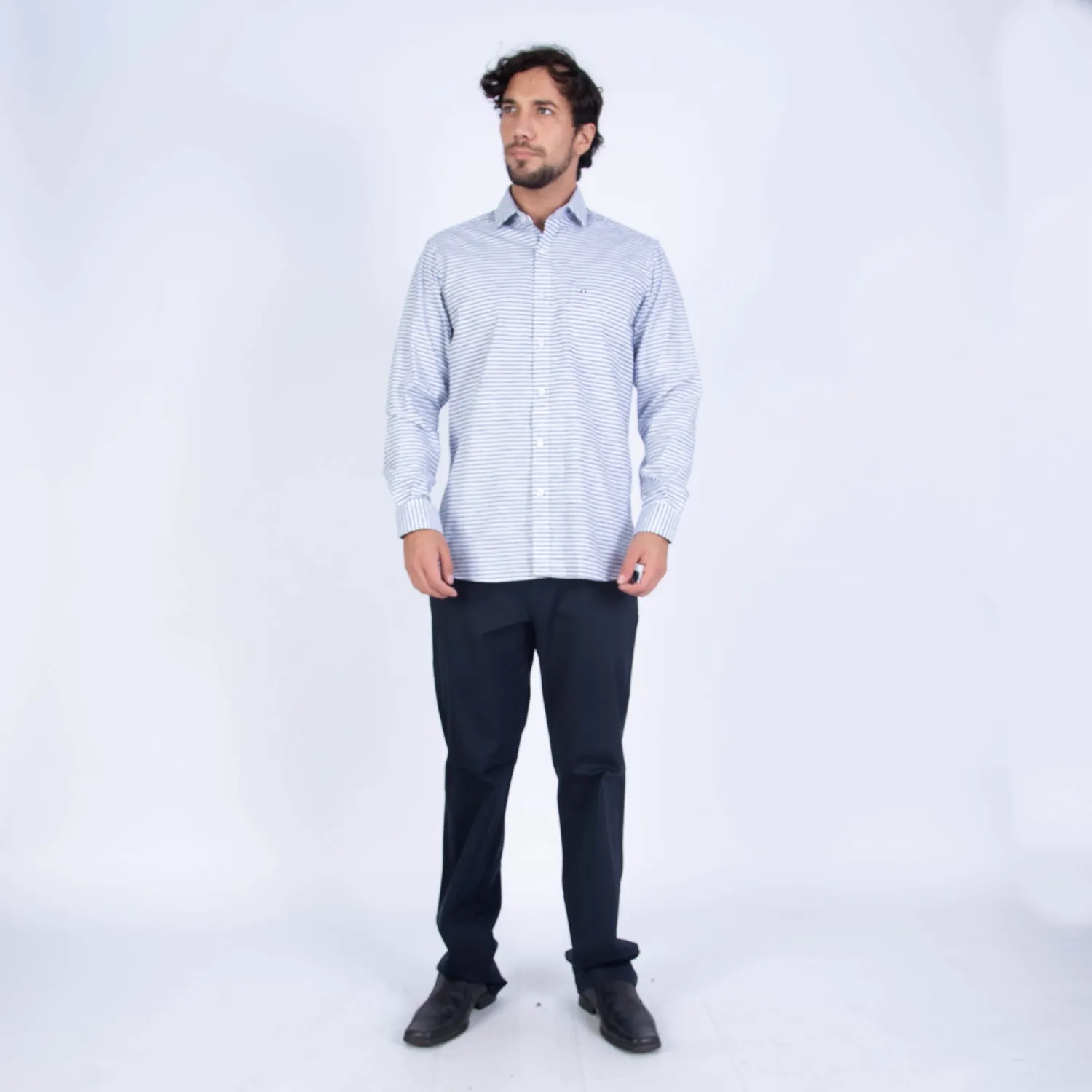 Camisa manga larga Sport con Cuello Frances Etiqueta Puro Lino Italy
