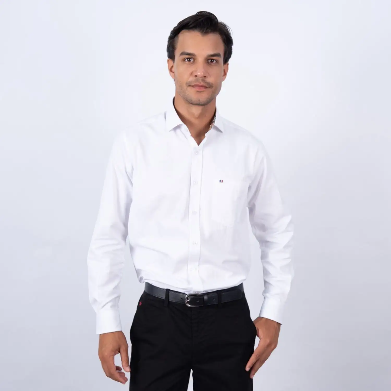 Camisa manga larga Sport Color Entero con Cuello Frances Etiqueta tejido Made in Italy