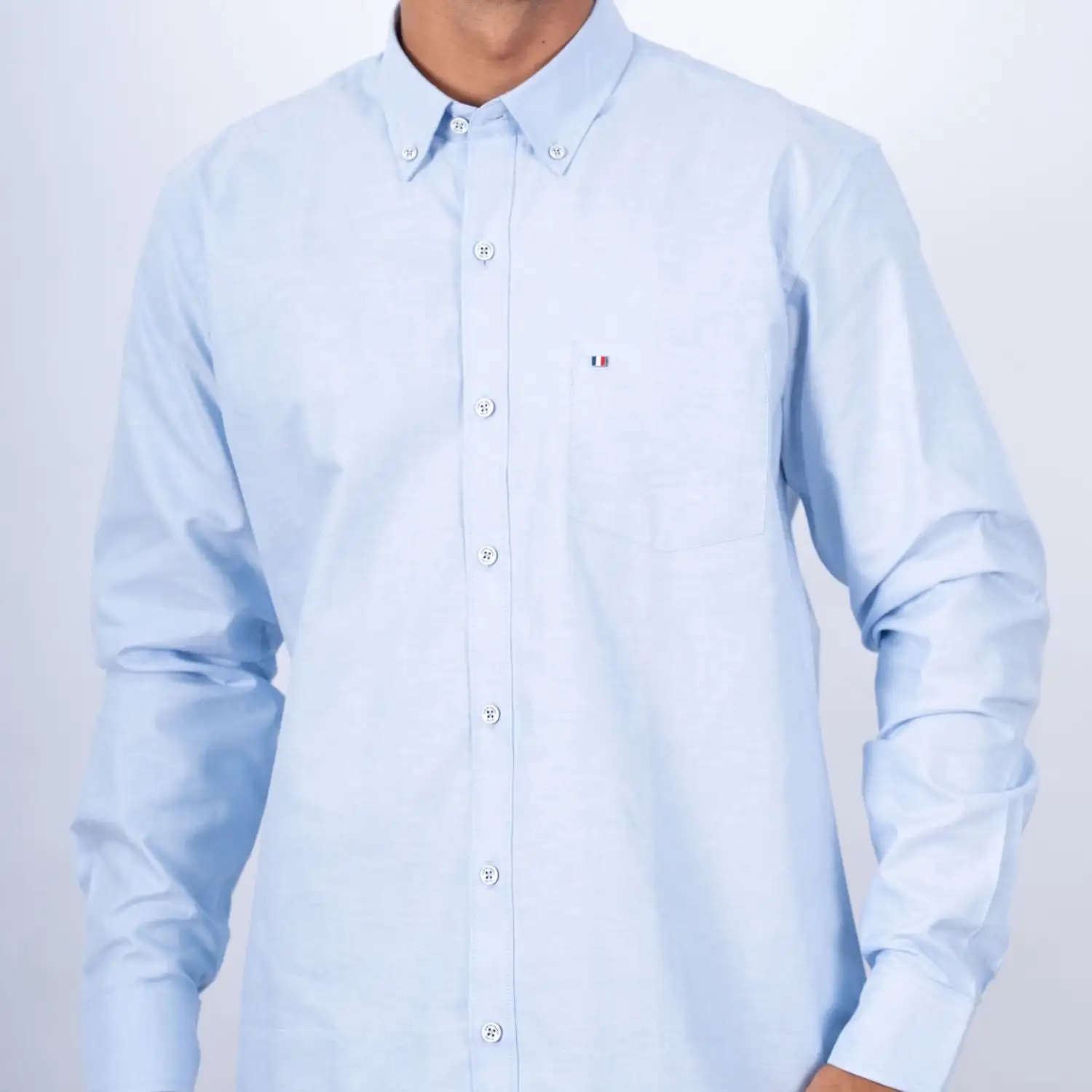 Camisa Oxford manga larga Color Entero Etiqueta Azul con diseño Francés