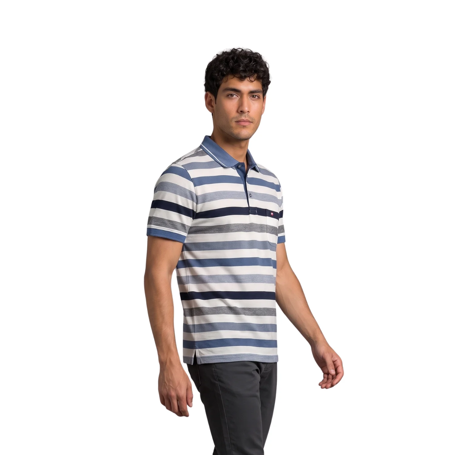 Polo Pique manga corta Box Listado de Ingenieria Etiqueta Azul vista 3