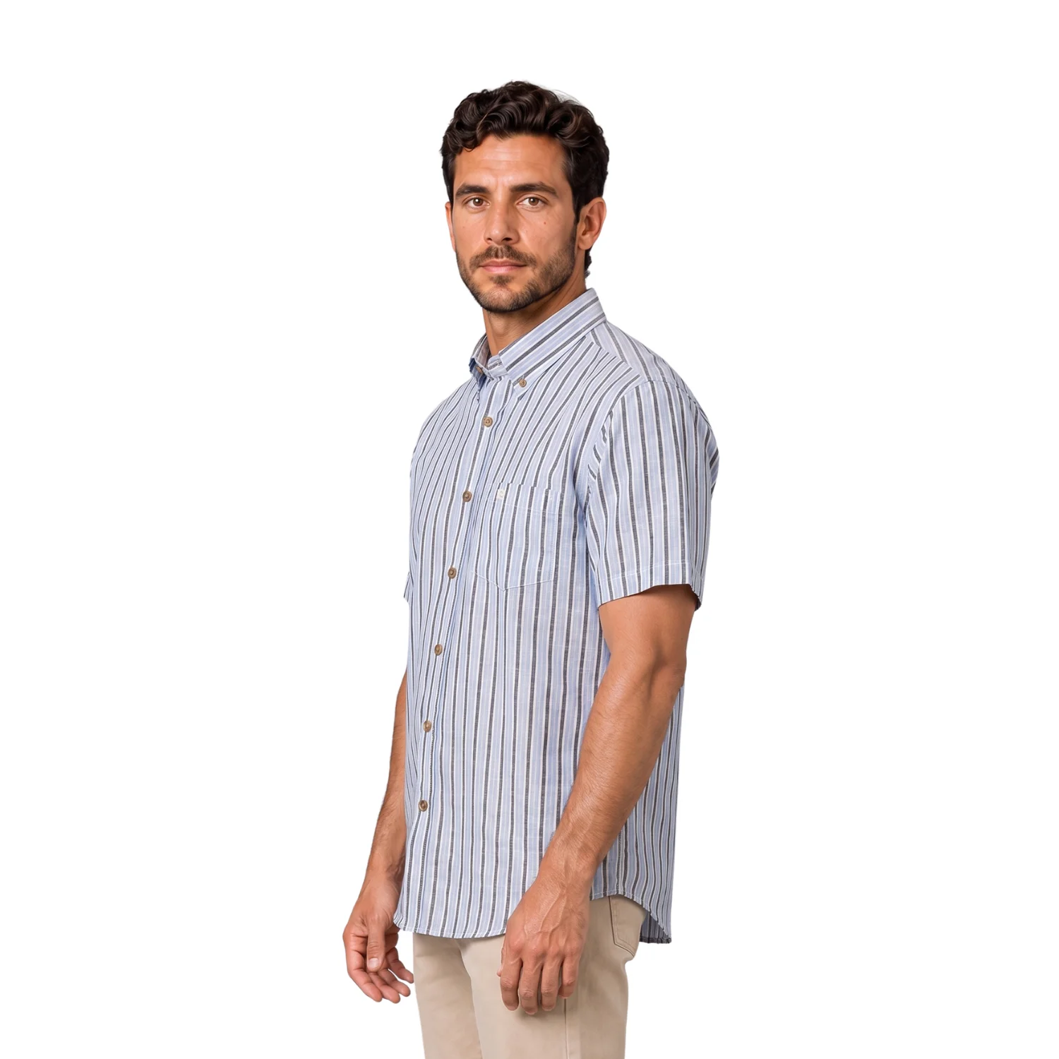 Camisa manga corta Etiqueta Linen Collection con diseño Francés vista 3