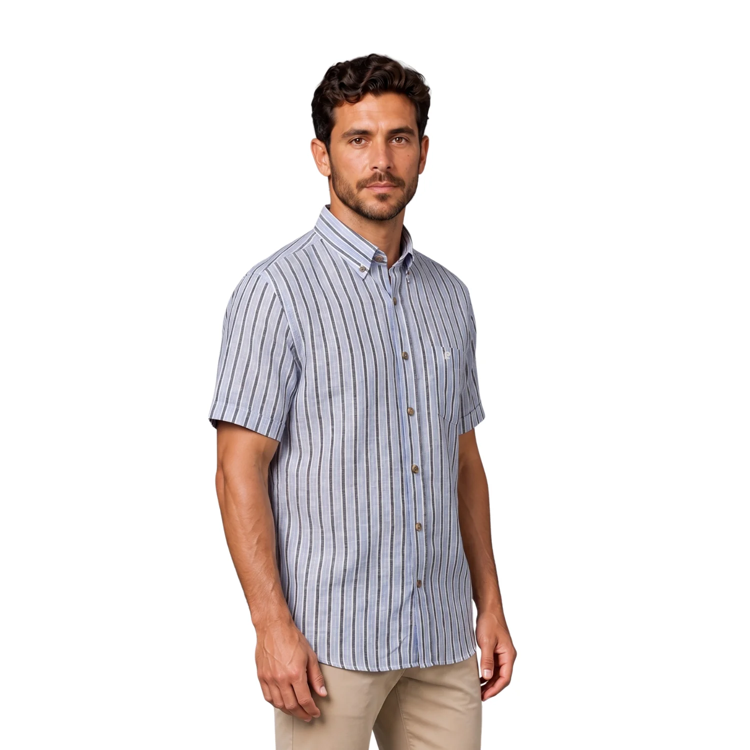 Camisa manga corta Etiqueta Linen Collection con diseño Francés vista 2