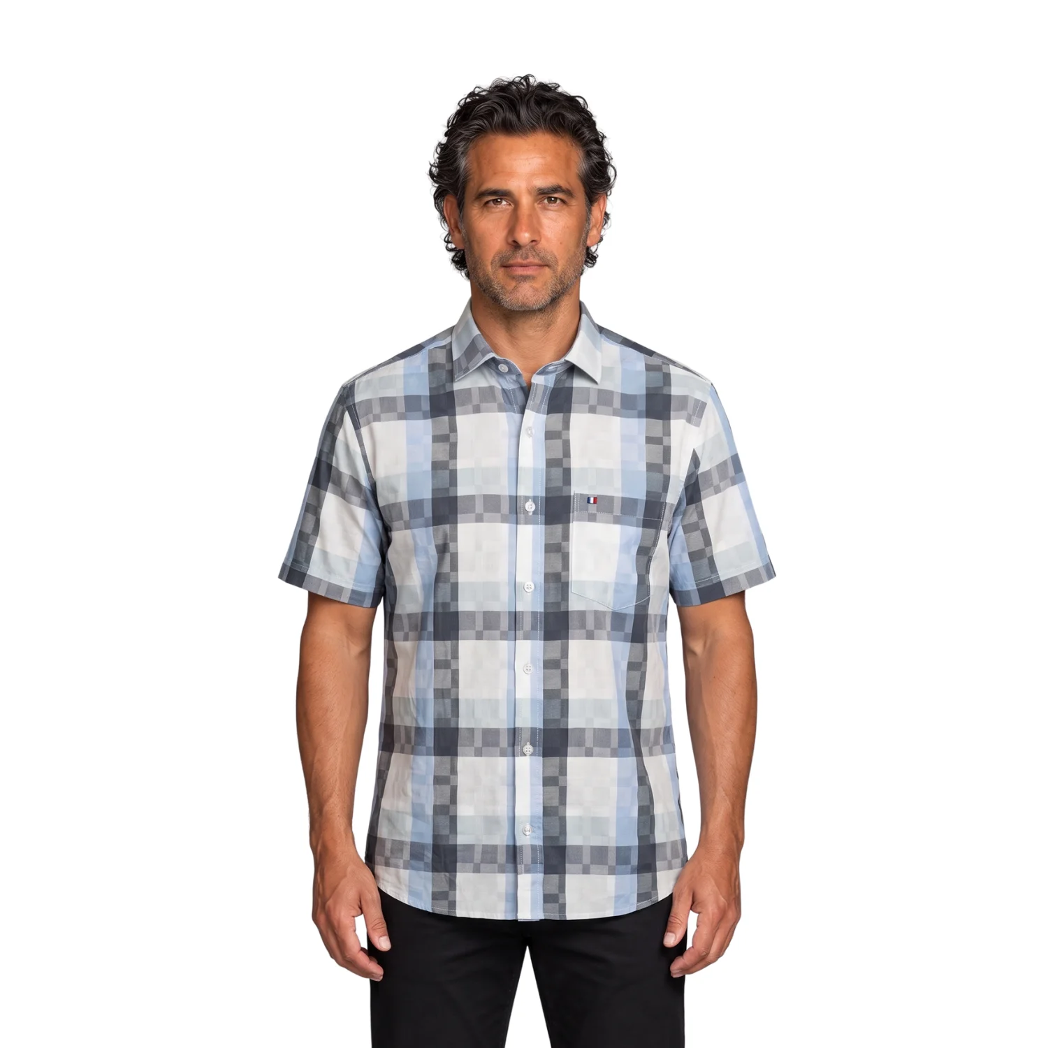 Camisa manga corta Etiqueta tejido made in Italy con diseño Francés