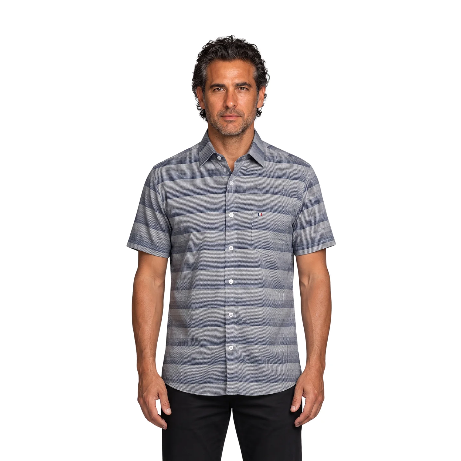 Camisa manga corta Etiqueta tejido made in Italy con diseño Francés