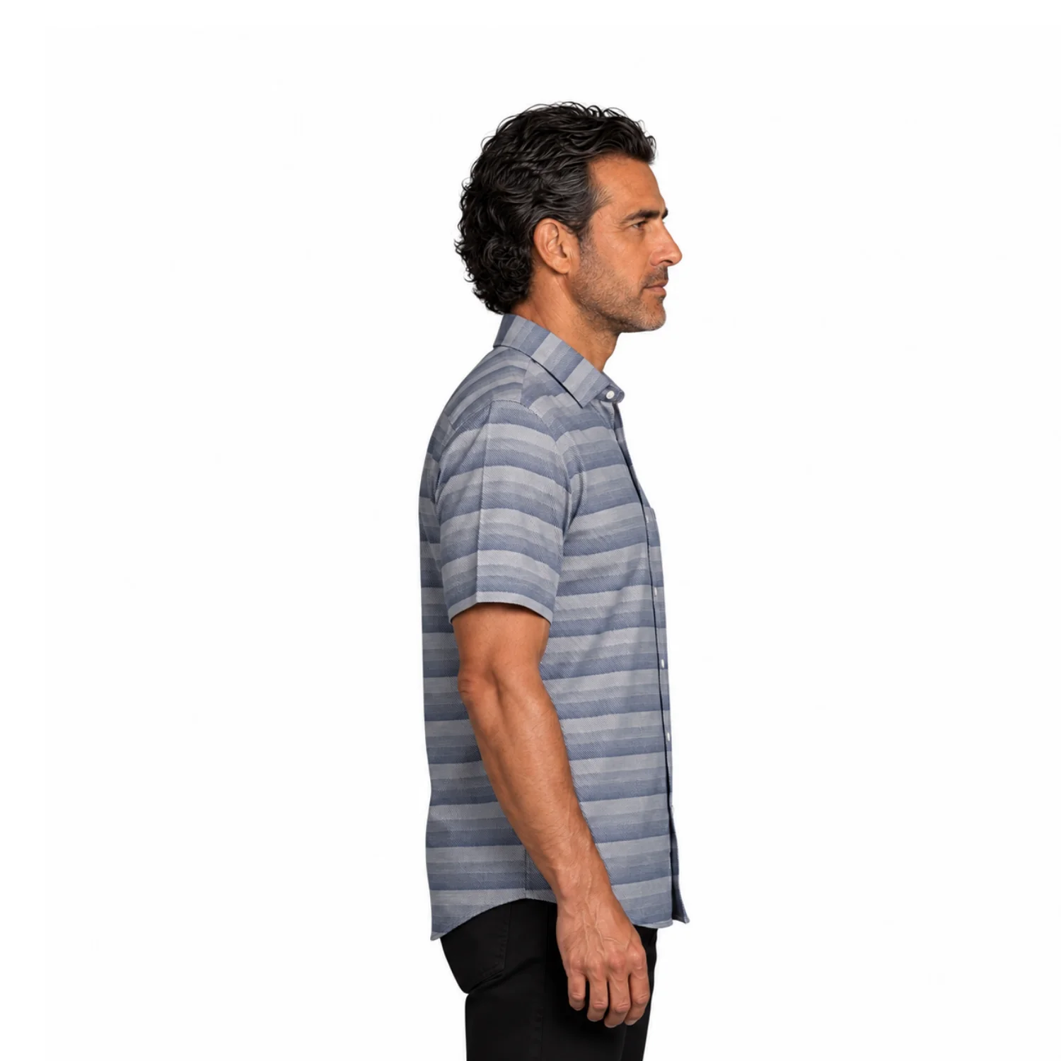 Camisa manga corta Etiqueta tejido made in Italy con diseño Francés vista 3