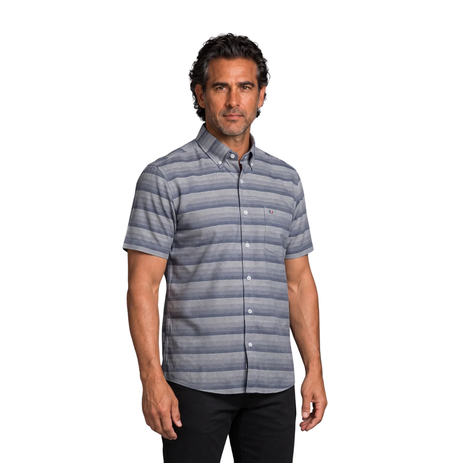 Camisa manga corta Etiqueta tejido made in Italy con diseño Francés vista 2