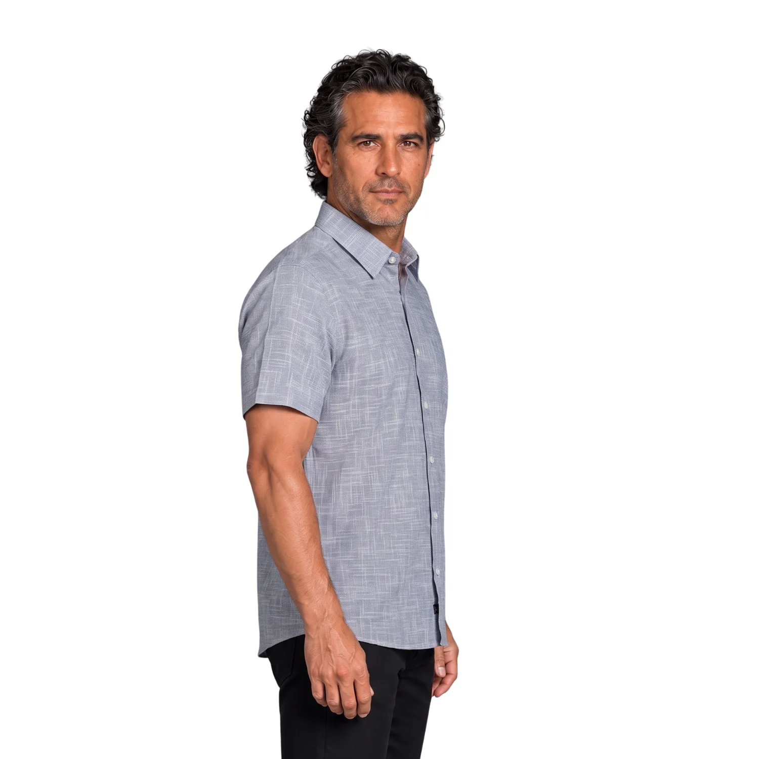 Camisa manga corta con Cuello Frances Etiqueta Lino Italy vista 3