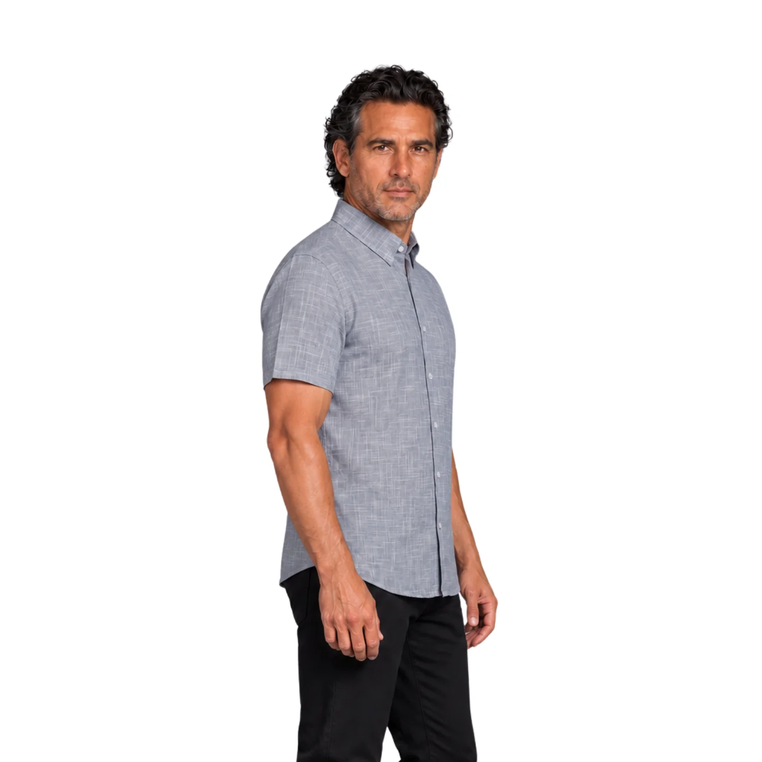 Camisa manga corta con Cuello Frances Etiqueta Lino Italy vista 2