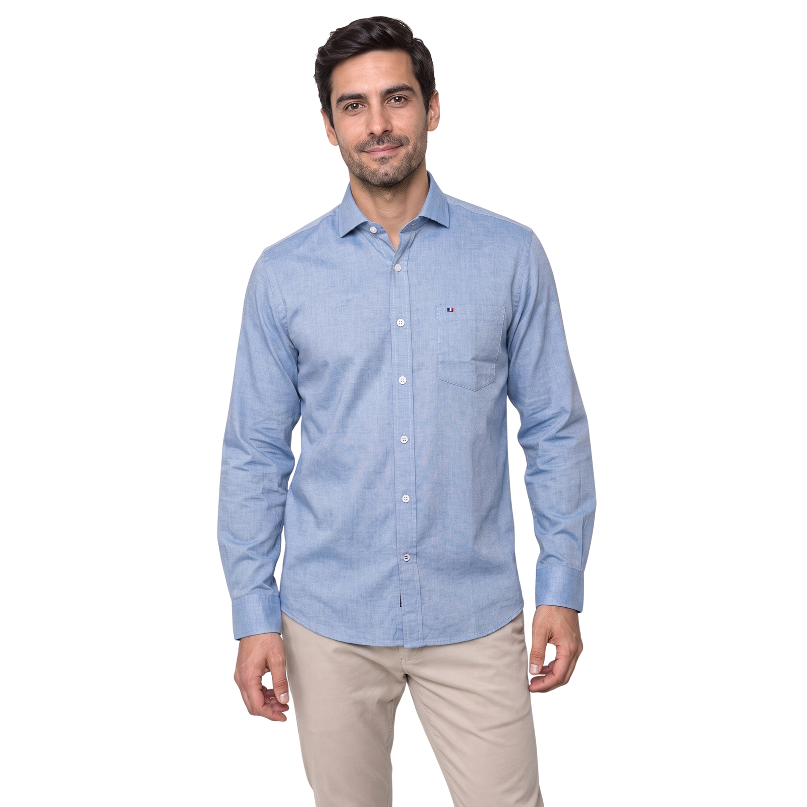 Camisa manga larga Color Entero Etiqueta tejido made in Italy