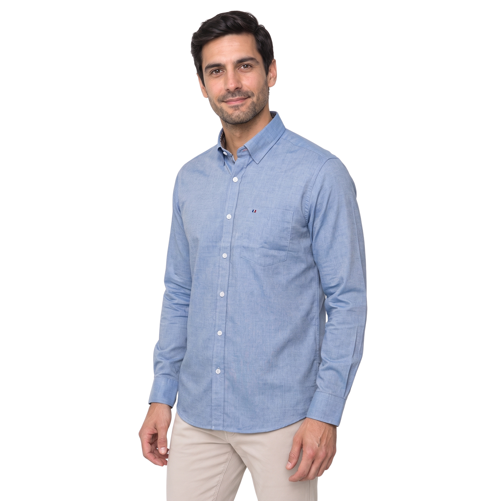 Camisa manga larga Color Entero Etiqueta tejido made in Italy vista 2
