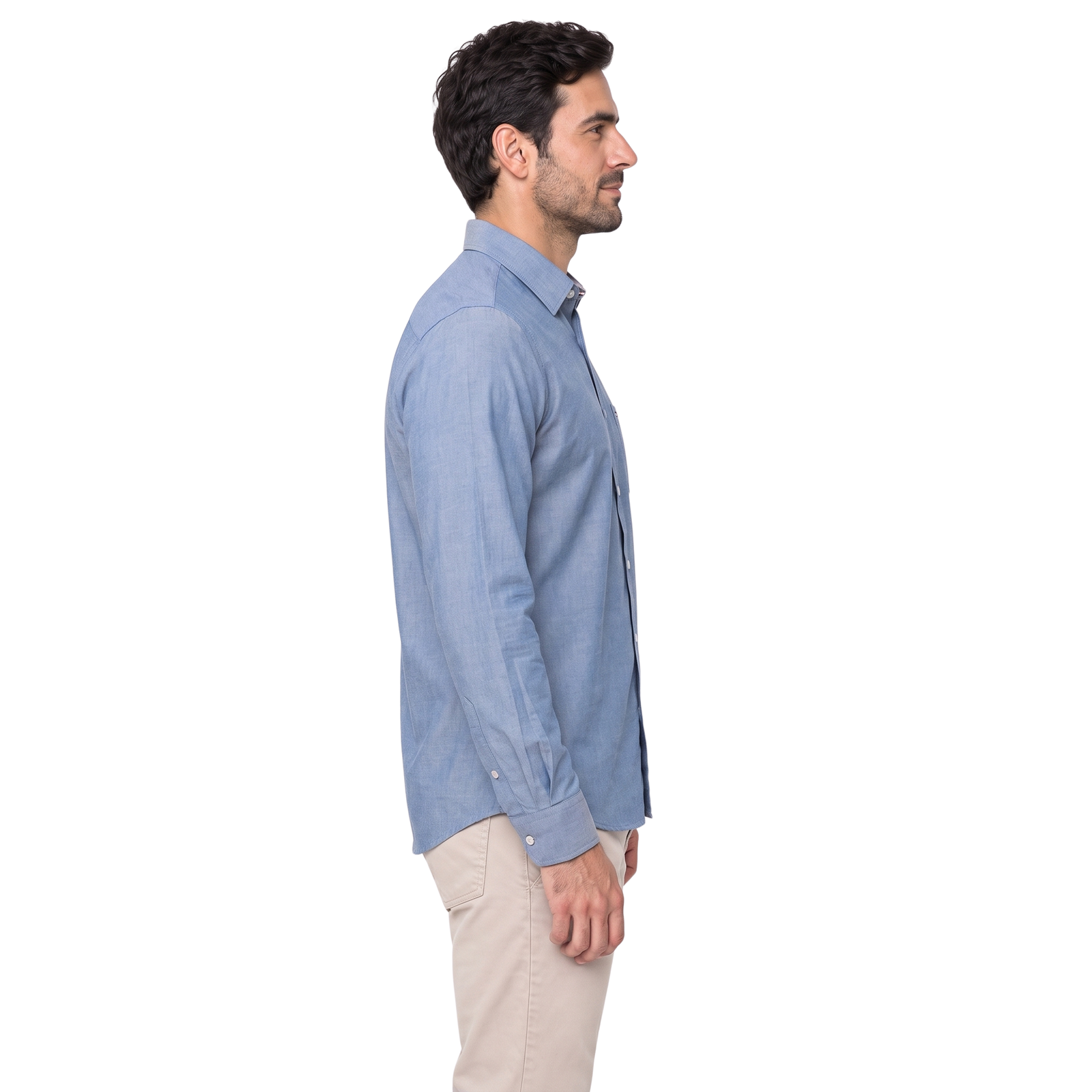 Camisa manga larga Color Entero Etiqueta tejido made in Italy vista 3