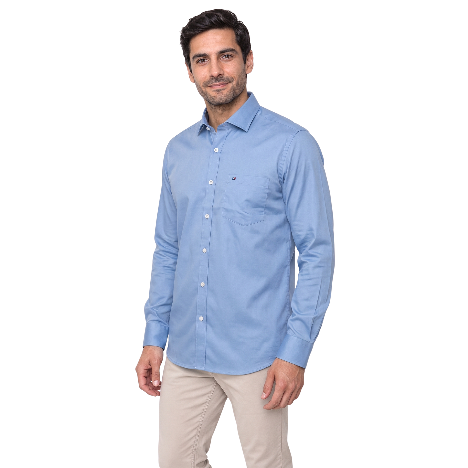 Camisa manga larga Etiqueta tejido Made in Italy con diseño Francés vista 2